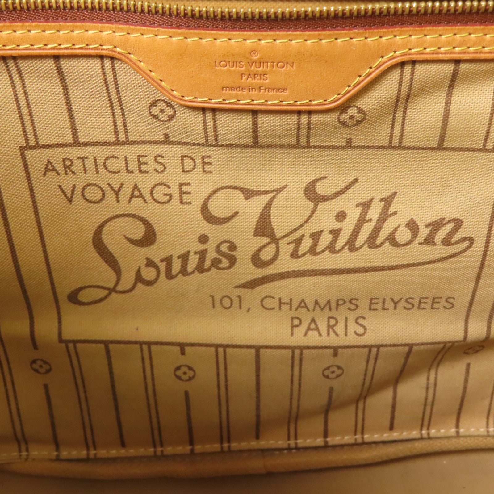 LOUIS VUITTON Monogram Neverfull MM金扣手挽袋棕色