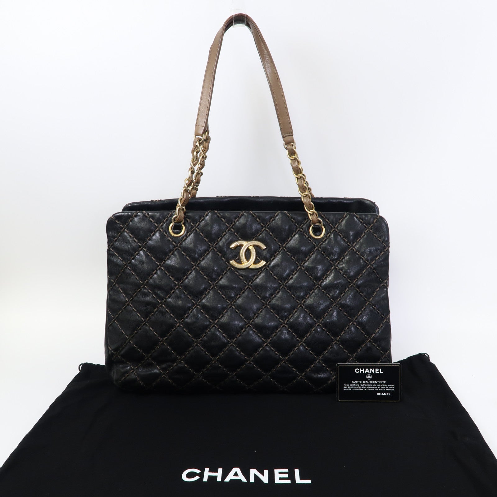 CHANEL 【激減優惠】菱格牛皮皮革Chain Shoulder金扣鏈帶肩背袋黑色
