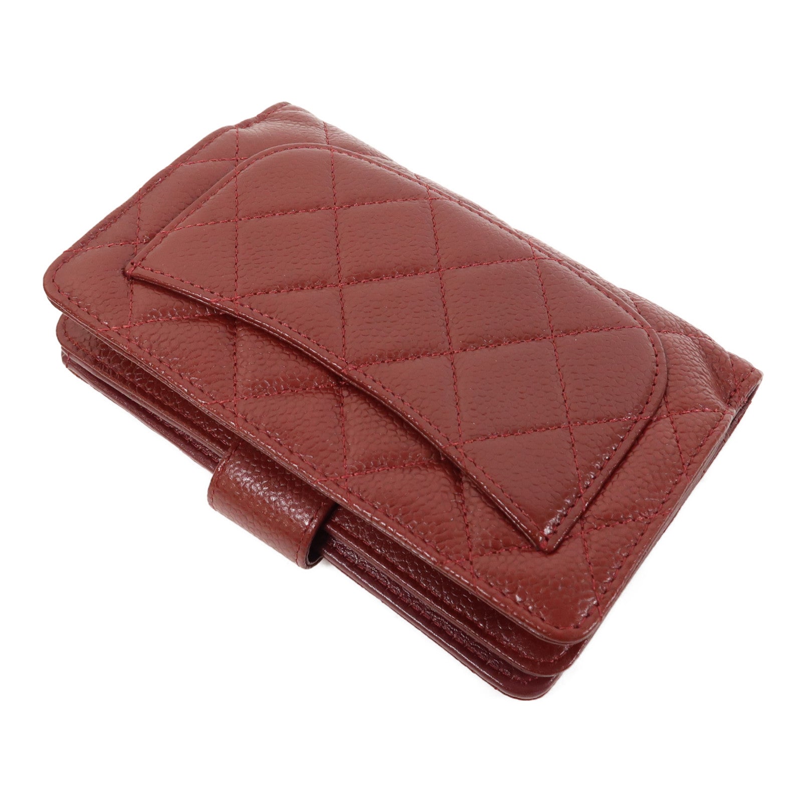 CHANEL Caviar皮革Wallet銀扣錢包酒紅色