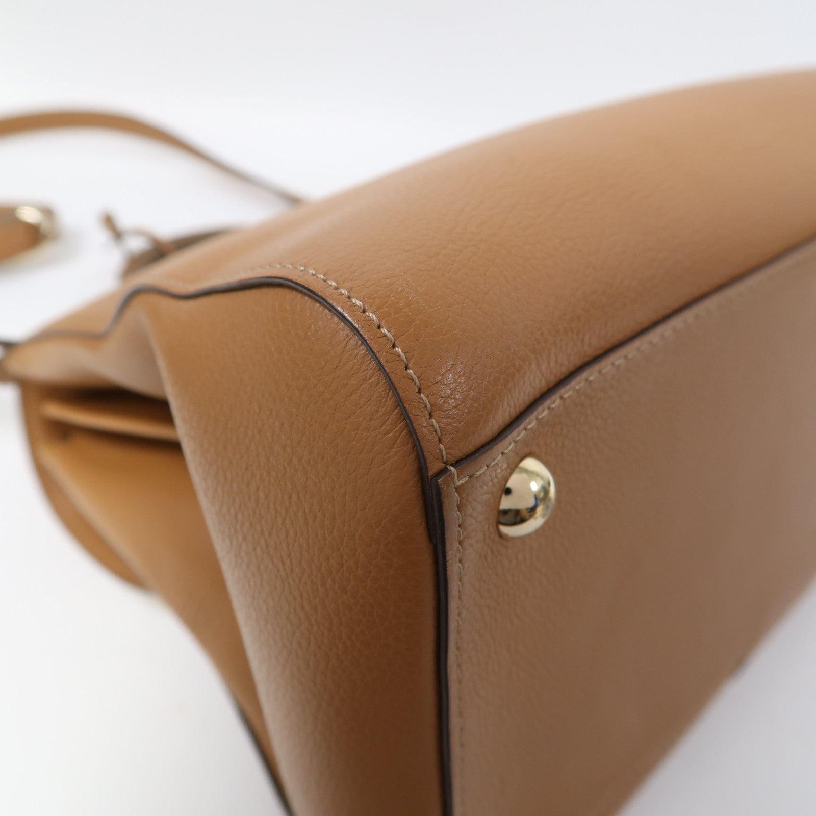 Delvaux 牛皮皮革Brillant MM金扣手挽肩背兩用袋啡色