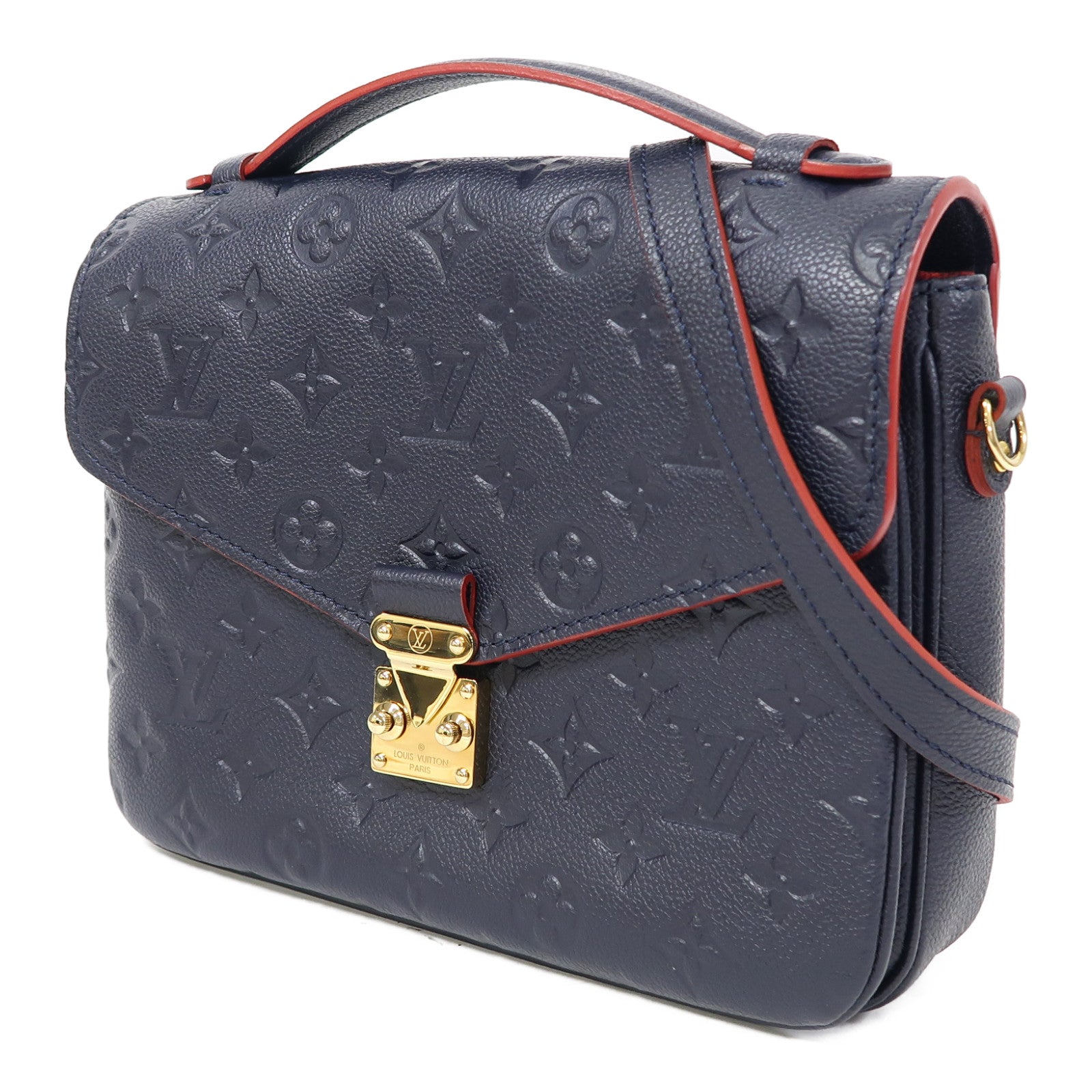 LOUIS VUITTON Monogram Empreinte Pochette Metis金扣手挽肩背兩用袋深藍色