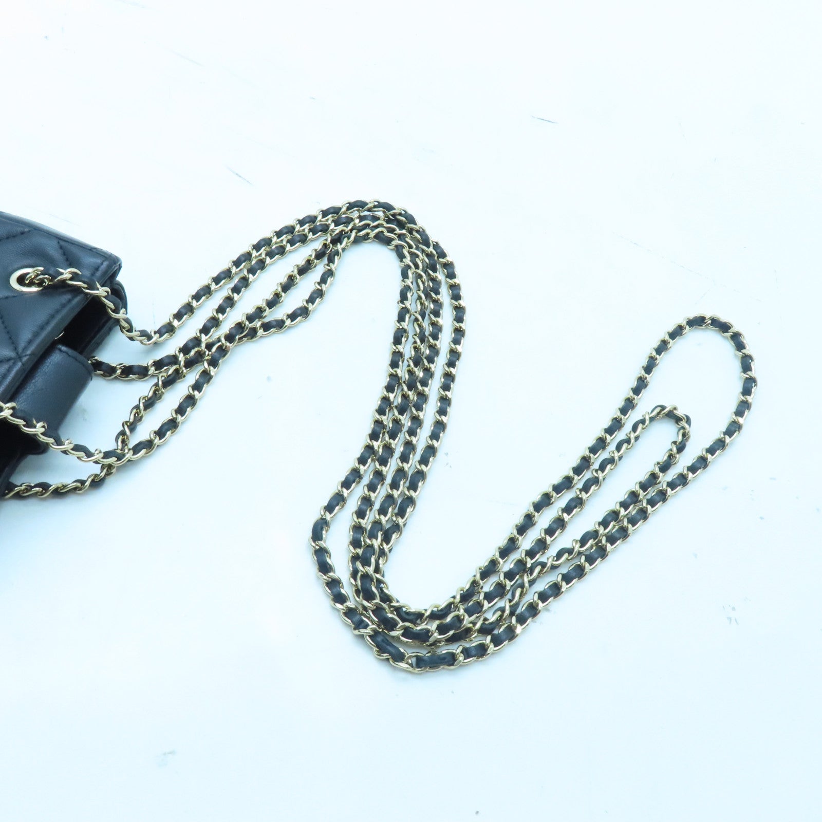 CHANEL 菱格羊皮皮革Chain Shoulder金扣鏈帶肩背袋黑色