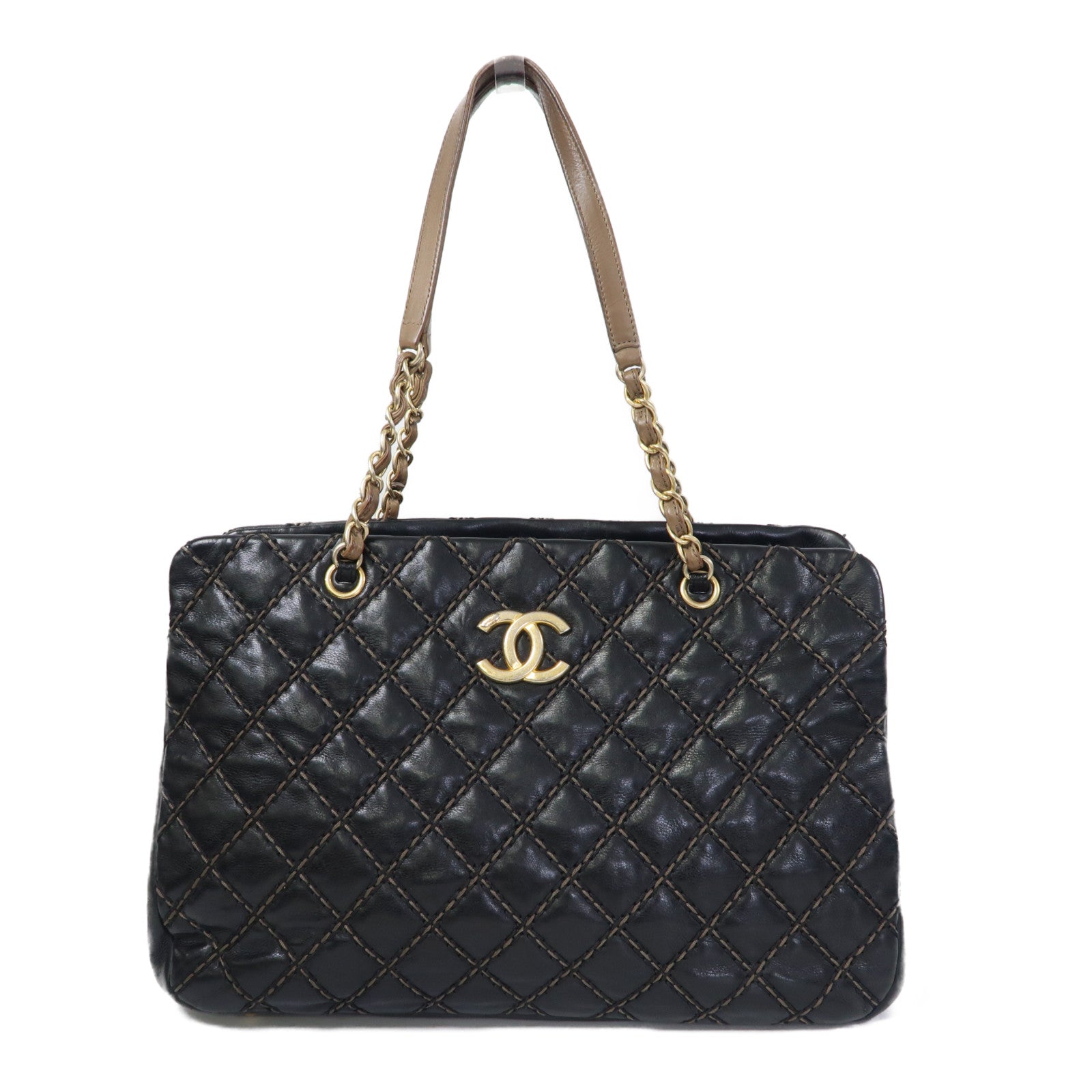 CHANEL 【激減優惠】菱格牛皮皮革Chain Shoulder金扣鏈帶肩背袋黑色