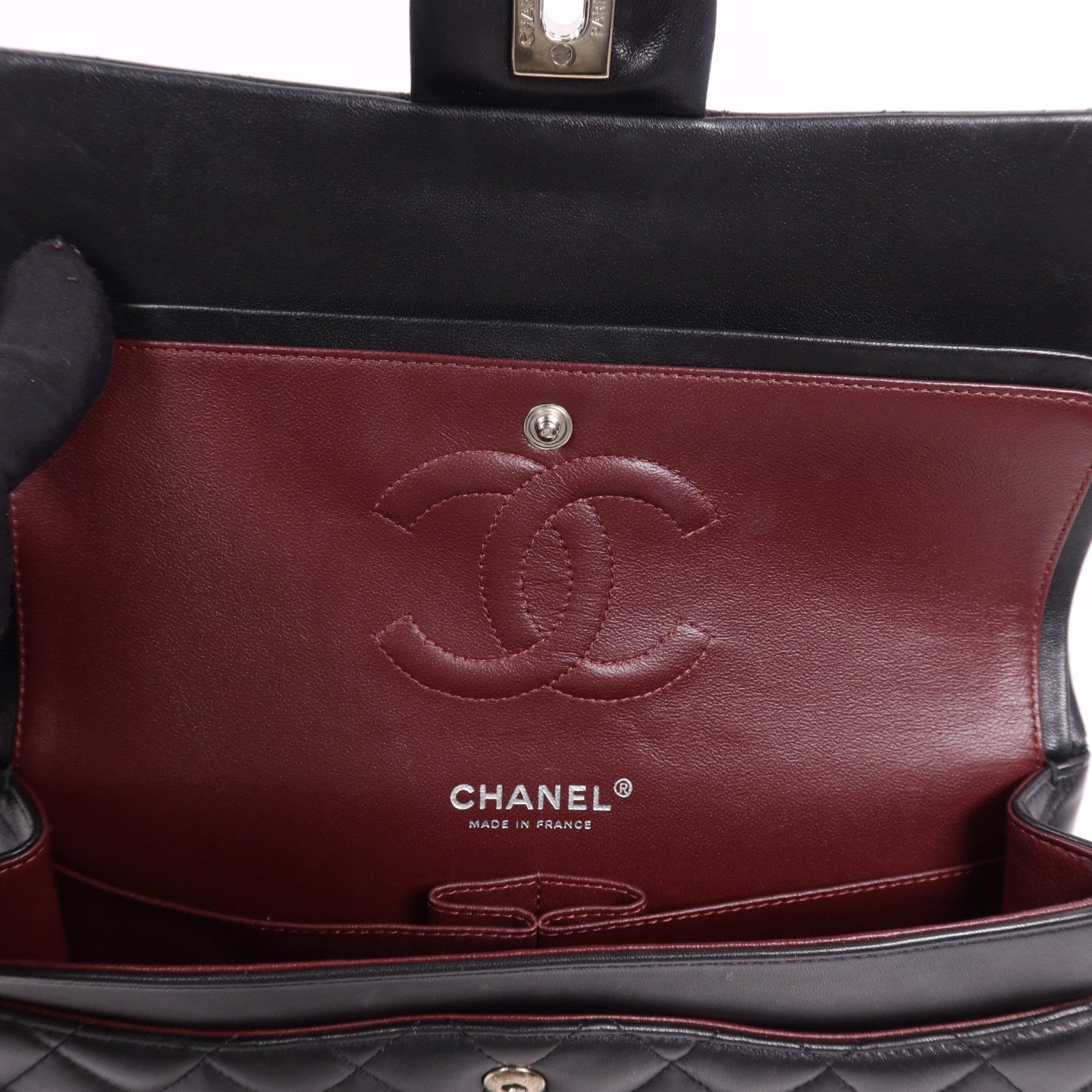CHANEL 羊皮皮革Classic 25銀扣鏈帶肩背袋