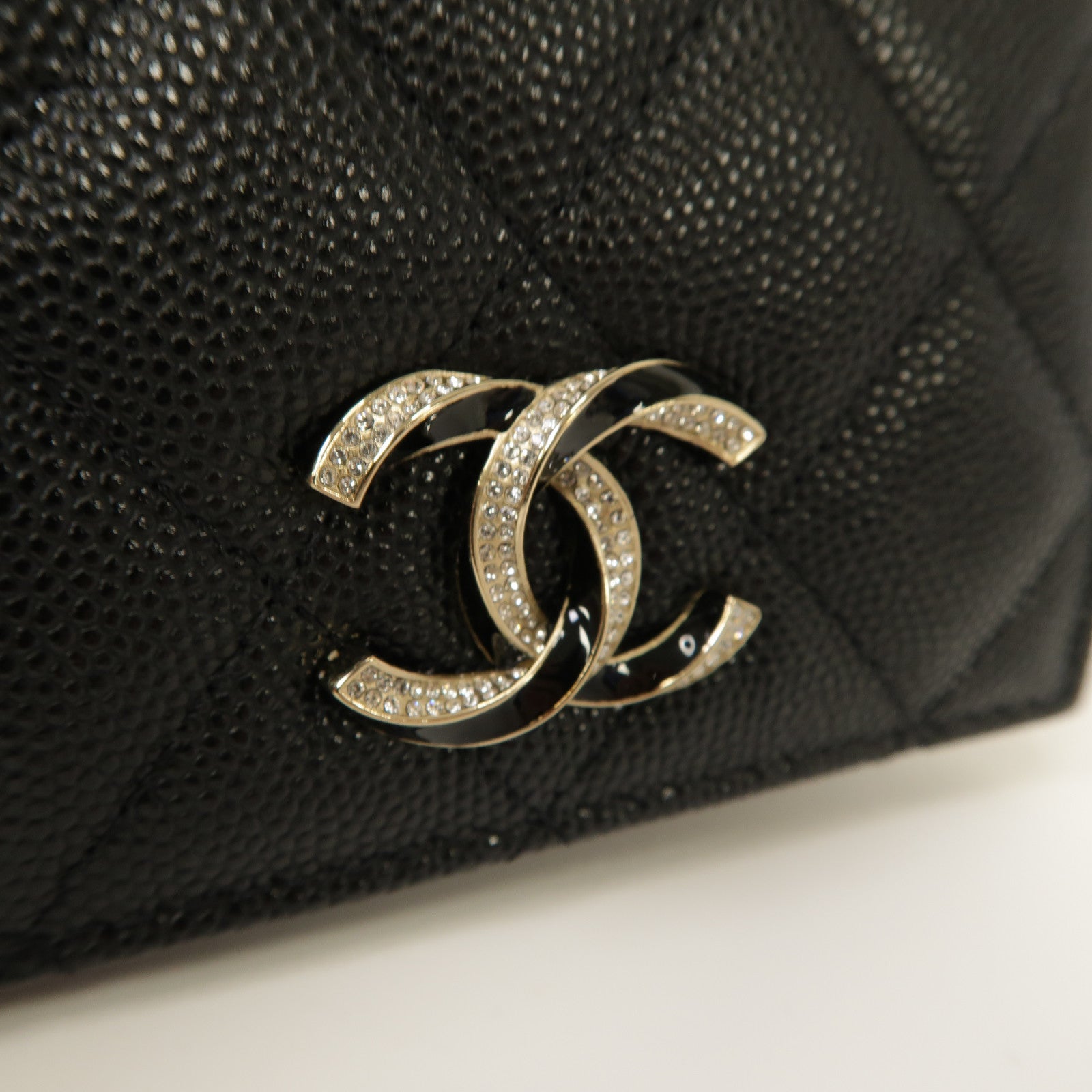 CHANEL 菱格Caviar皮革Wallet銀扣啪鈕錢包黑色