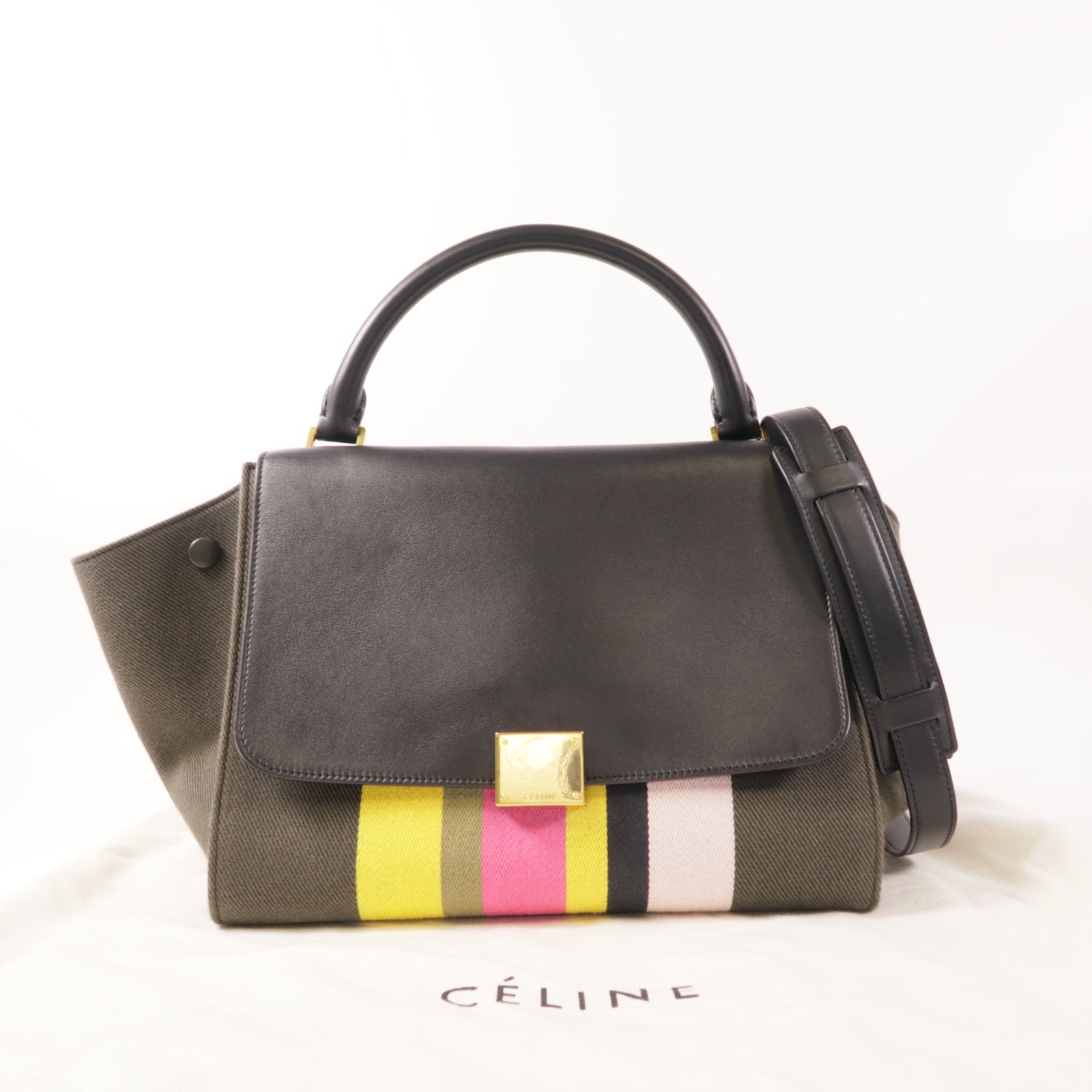 CELINE 牛皮皮革/帆布Trapeze金扣手挽肩背兩用袋