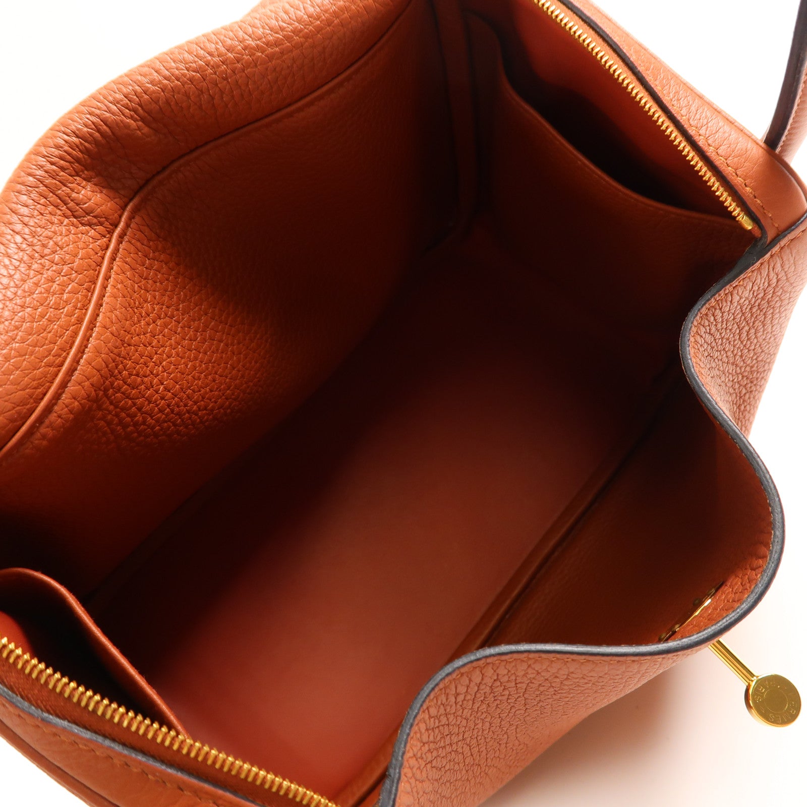 HERMES Clemence皮革Lindy 26金扣手挽肩背兩用袋Cuivre