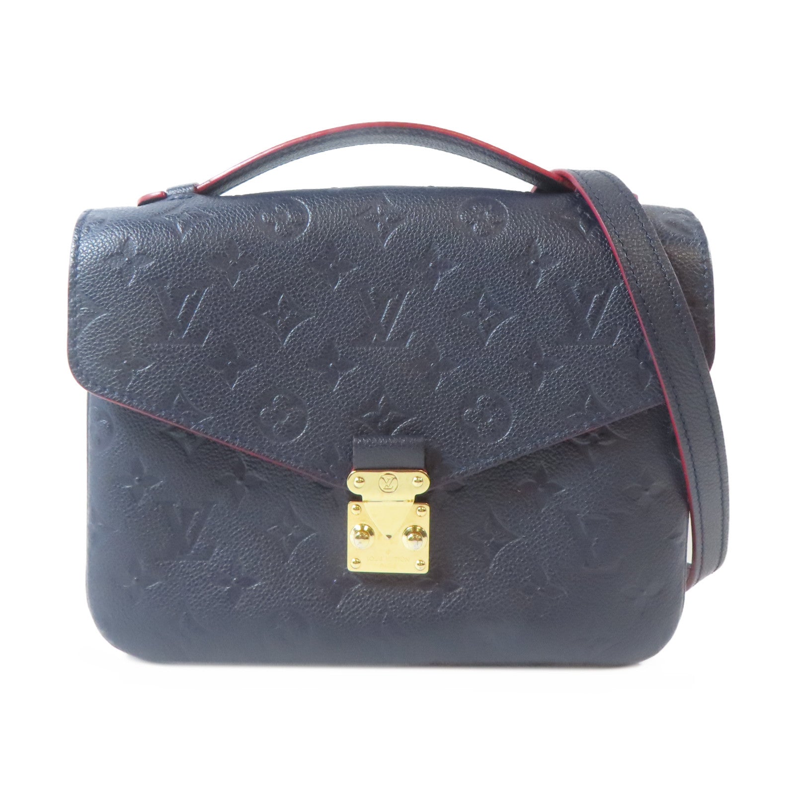 LOUIS VUITTON Monogram Empreinte Metis MM金扣手挽肩背兩用袋深藍色/紅色