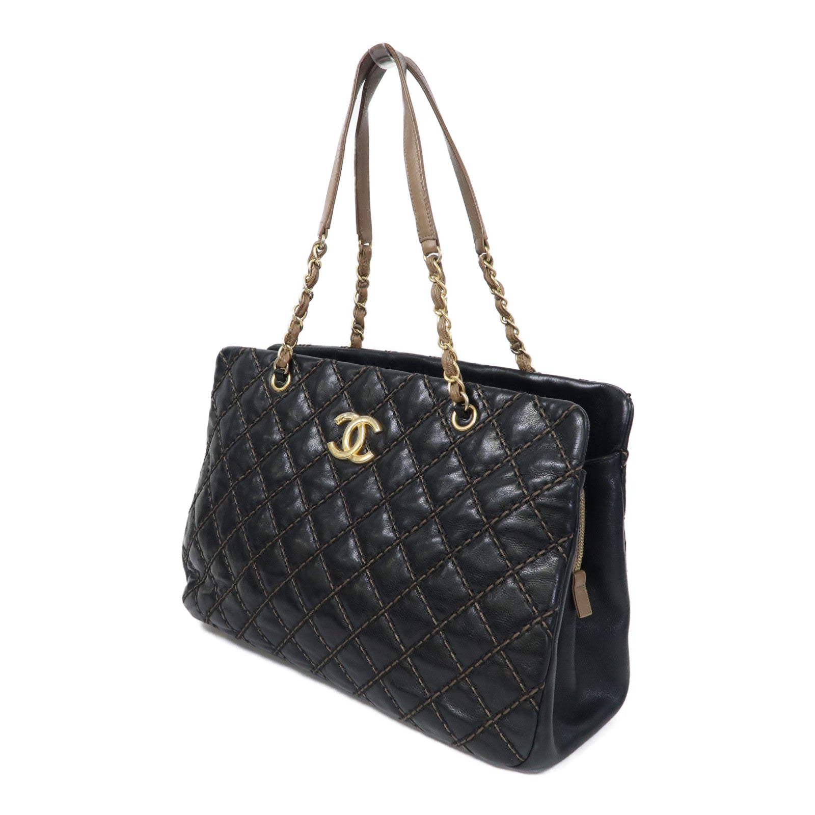 CHANEL 【激減優惠】菱格牛皮皮革Chain Shoulder金扣鏈帶肩背袋黑色