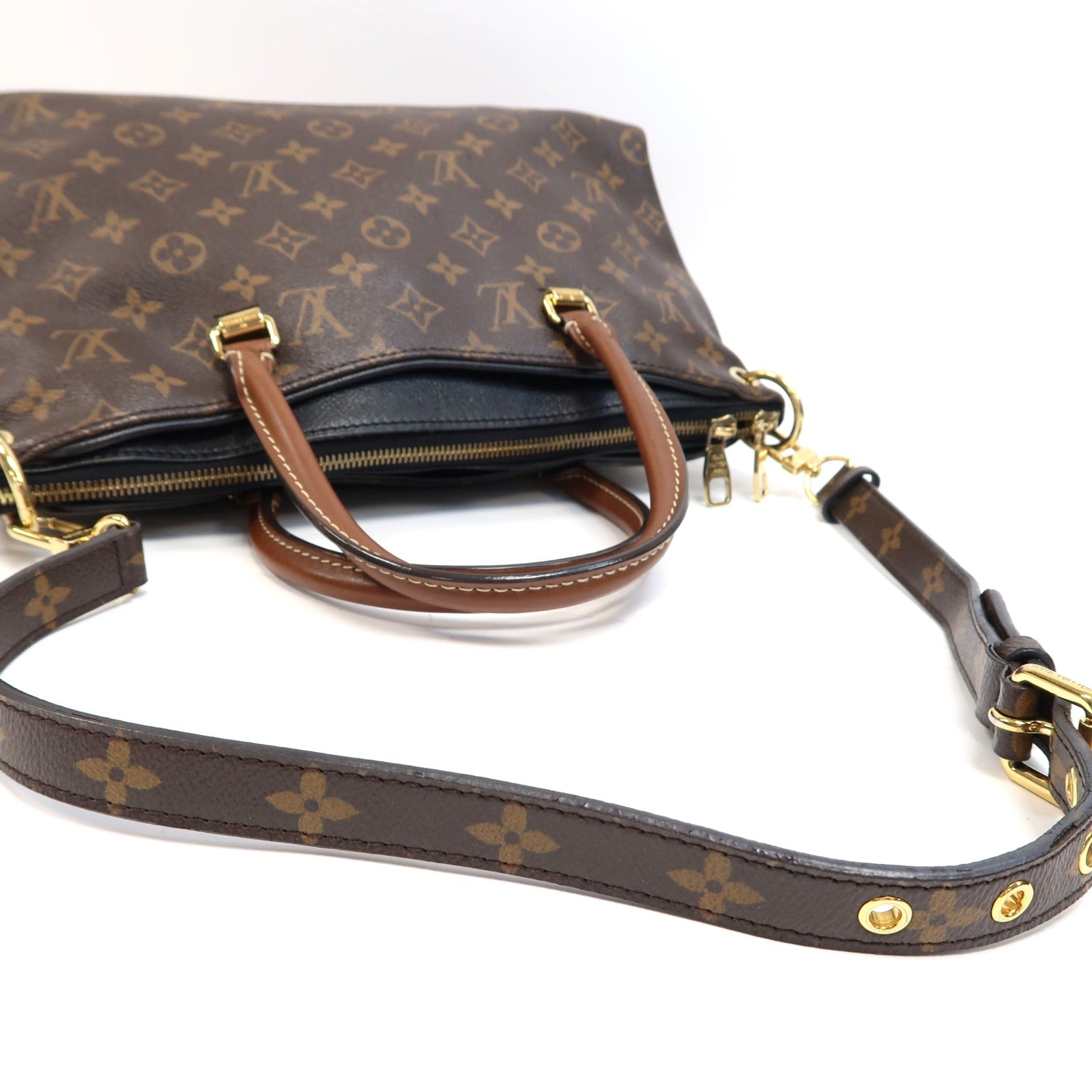 LOUIS VUITTON Monogram Pallas金扣手挽肩背兩用袋啡色/黑色
