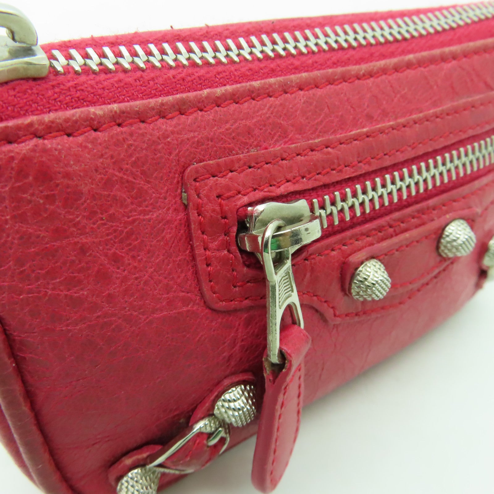 BALENCIAGA 【激減優惠】牛皮皮革Coin Purse銀扣零錢包紅色