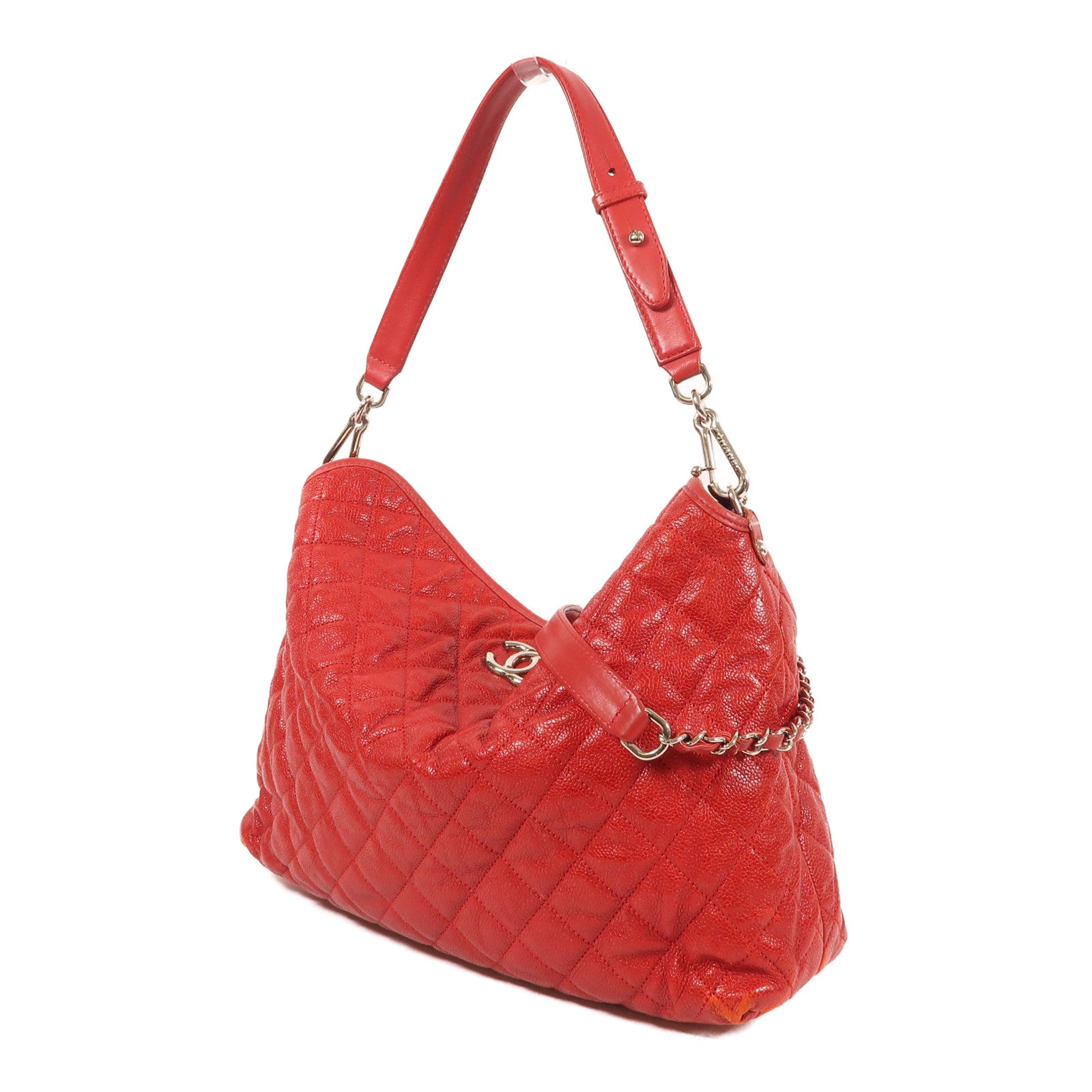 CHANEL 牛皮皮革2 Way Shoulder銀扣肩背袋紅色