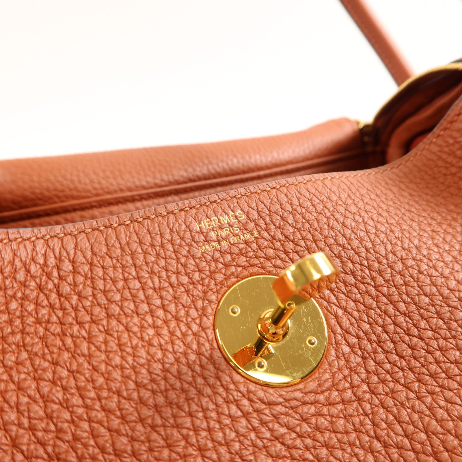 HERMES Clemence皮革Lindy 26金扣手挽肩背兩用袋Cuivre