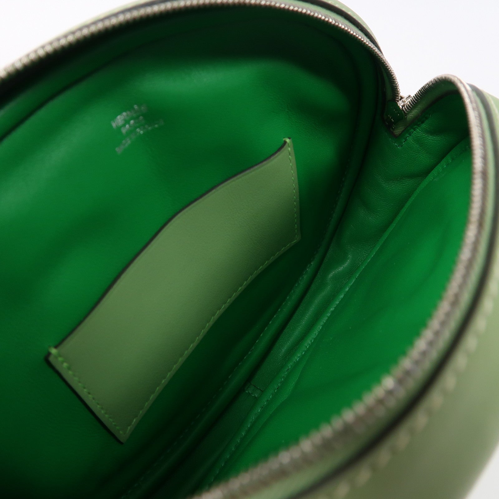 HERMES Swift皮革In The Loop Belt Bag銀扣腰包Vert Criquet/綠色