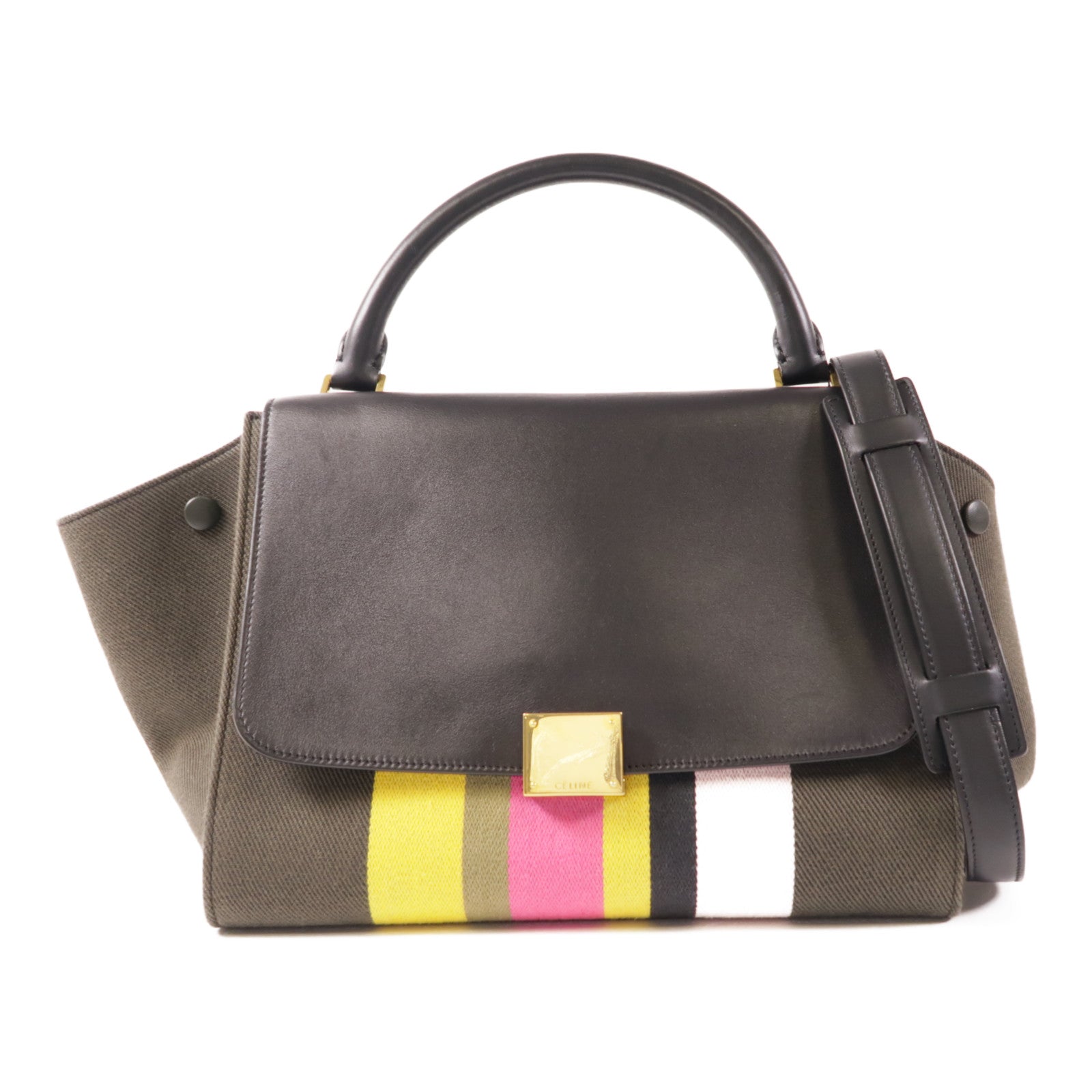 CELINE 牛皮皮革/帆布Trapeze金扣手挽肩背兩用袋
