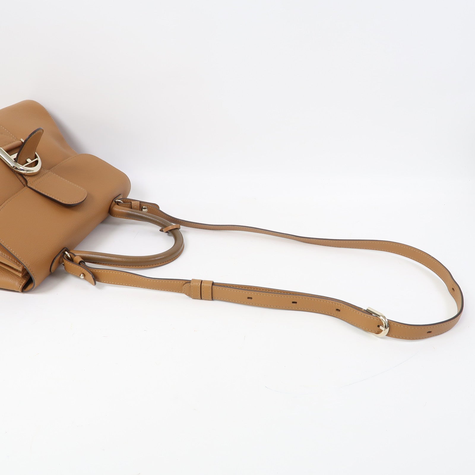 Delvaux 牛皮皮革Brillant MM金扣手挽肩背兩用袋啡色