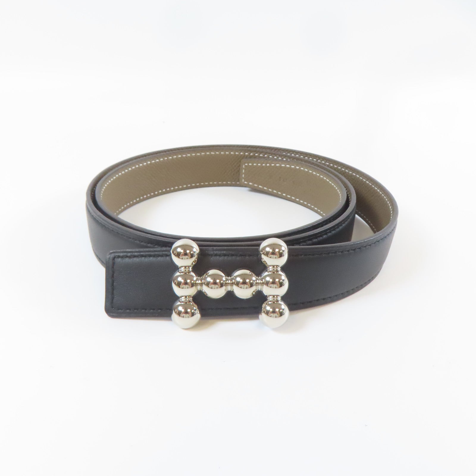 HERMES 【激減優惠】Veau Swift皮革Belt 85cm銀扣皮帶黑色