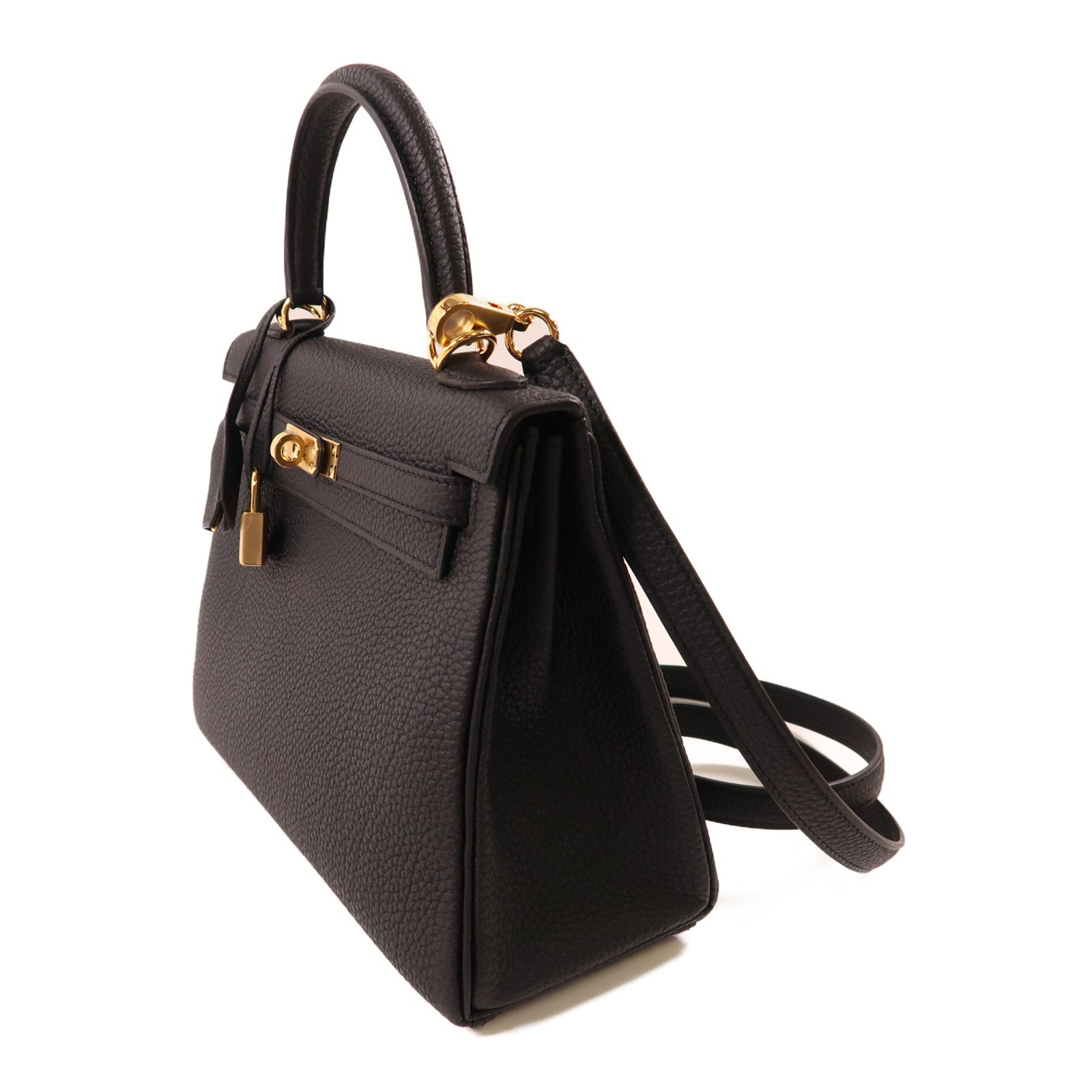 HERMES 【激減優惠】Togo皮革Kelly 25金扣手挽肩背兩用袋Black/黑色