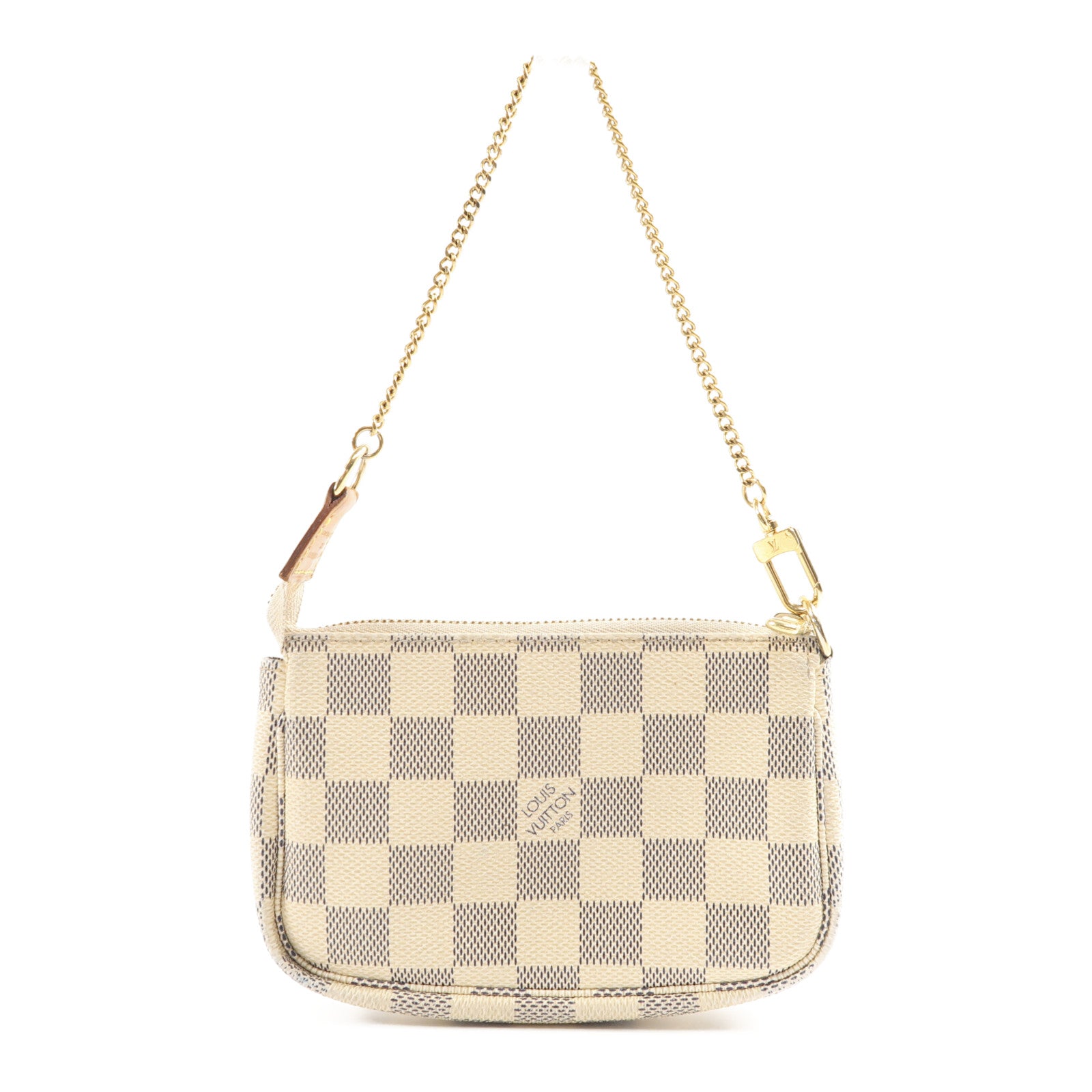 LOUIS VUITTON Damier Azur Mini Pochette Accessoires金扣鏈帶手挽袋