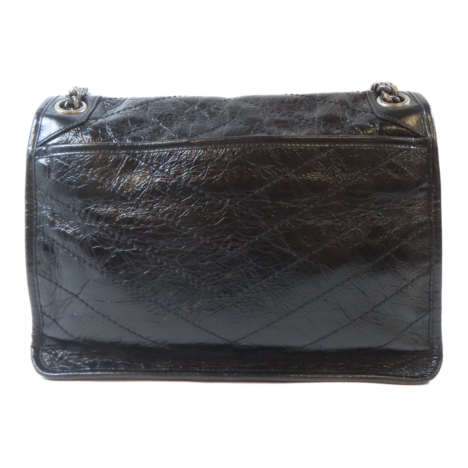 SAINT LAURENT 牛皮皮革Nikki銀扣鏈帶肩背袋黑色