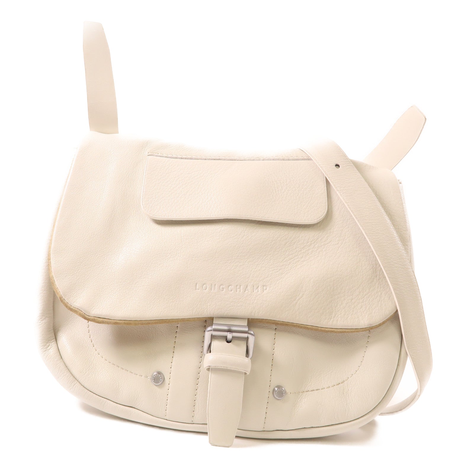 Longchamp 羊皮皮革Crossbody銀扣肩背袋白色