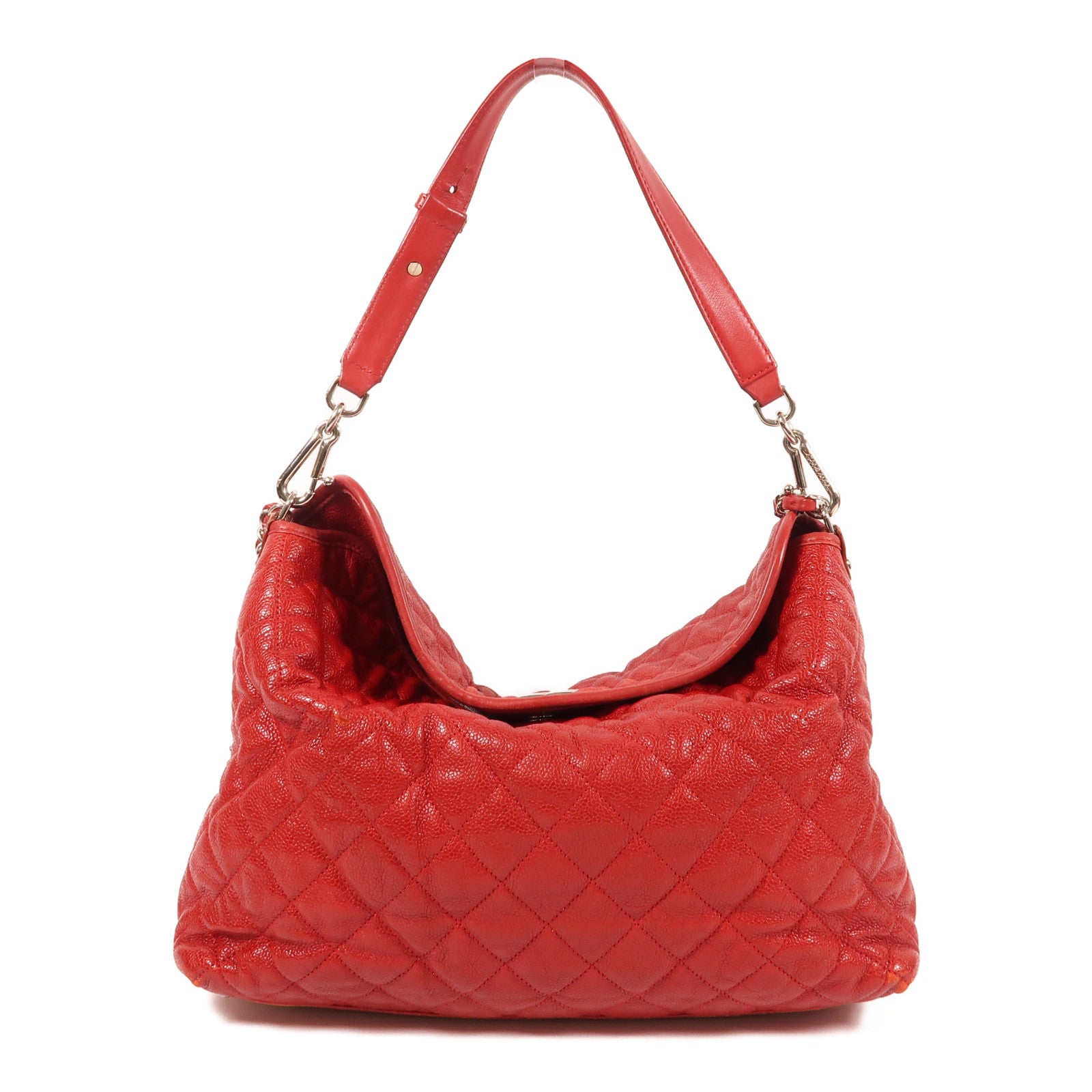 CHANEL 牛皮皮革2 Way Shoulder銀扣肩背袋紅色