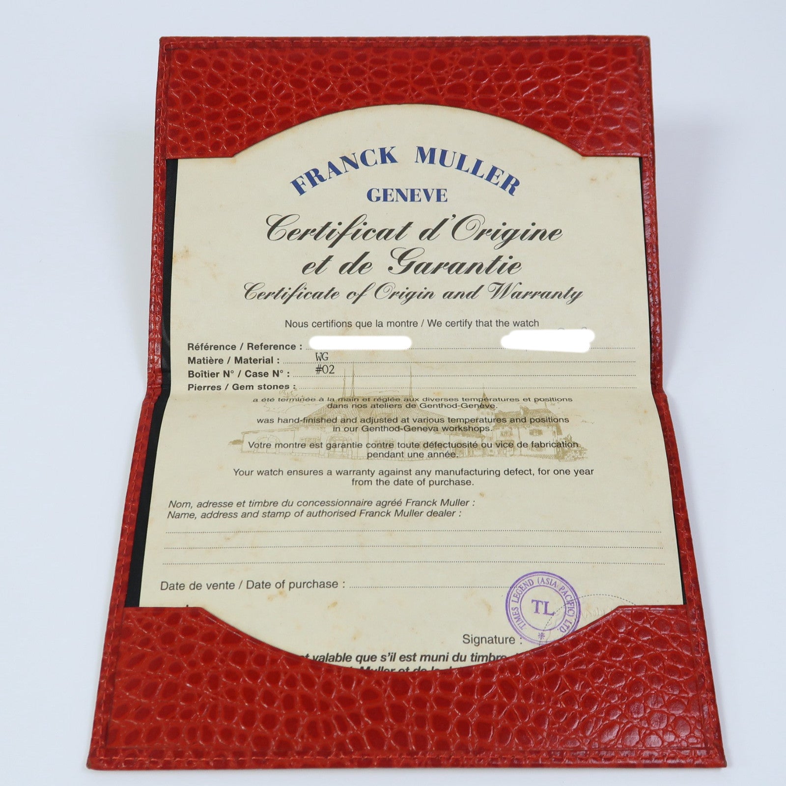 FRANCK MULLER Sapphire Diamond Watch 18K白金/皮革帶手錶手動機芯珍珠色