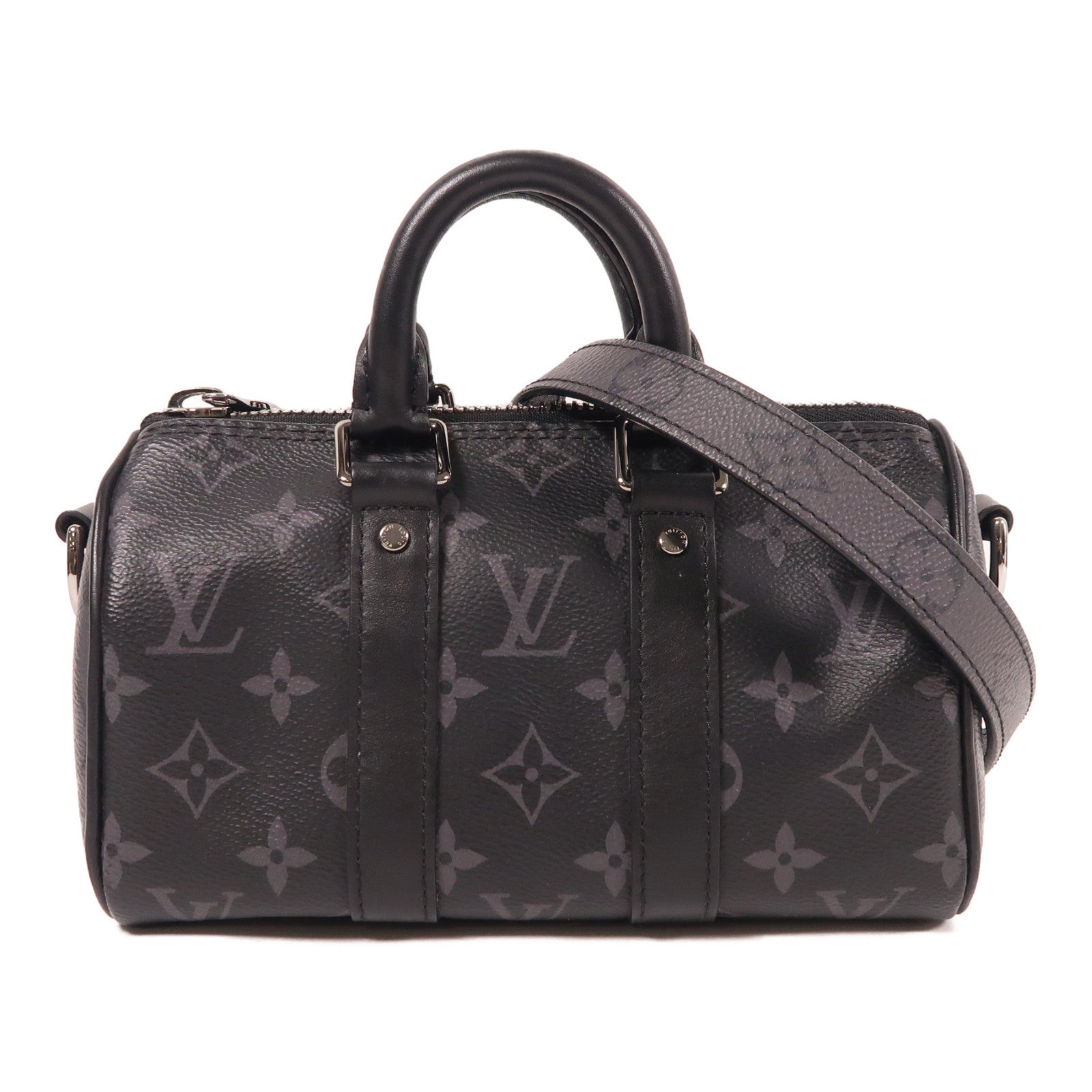 LOUIS VUITTON Monogram Eclipse Keepall XS銀扣手挽肩背兩用袋黑色