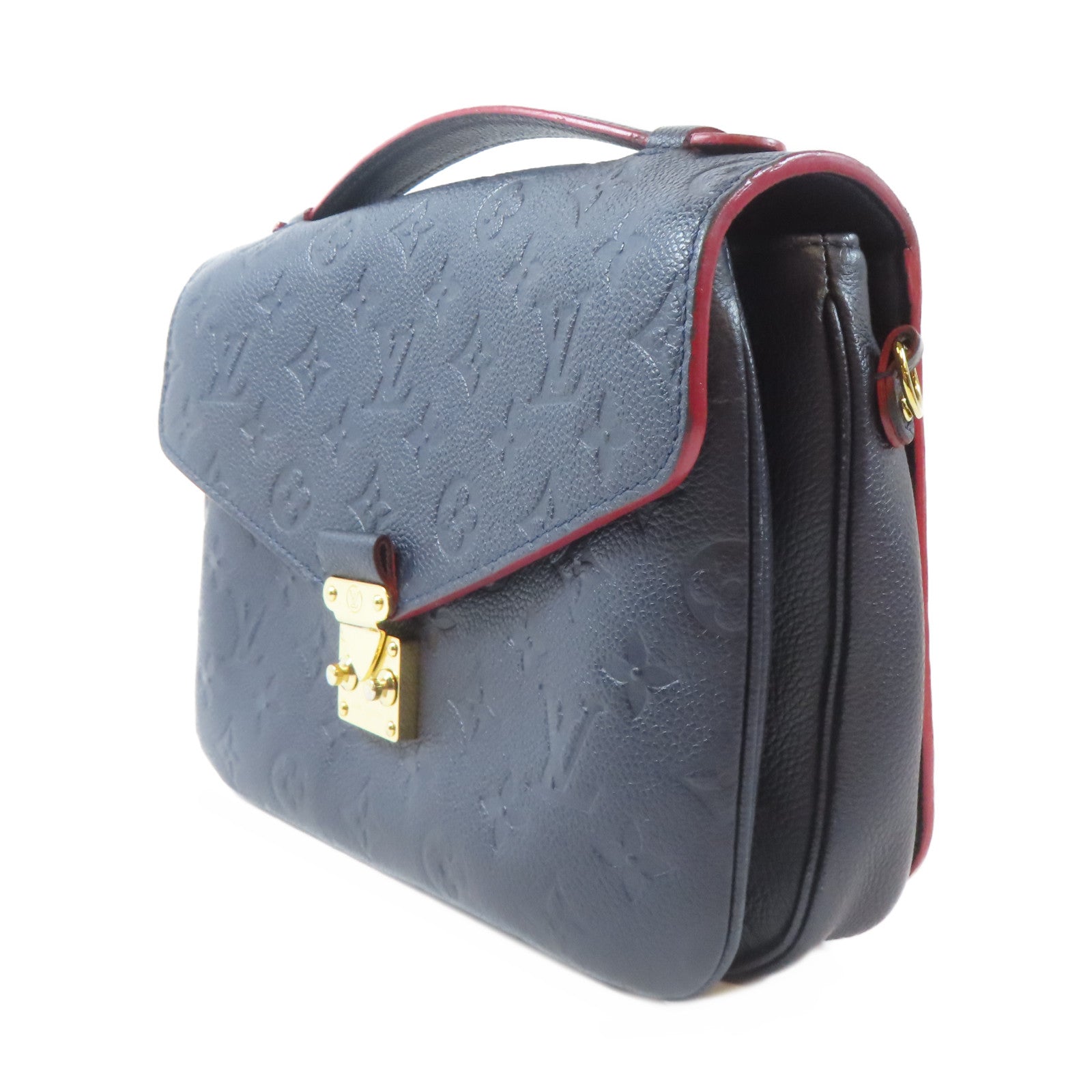LOUIS VUITTON Monogram Empreinte Metis MM金扣手挽肩背兩用袋深藍色/紅色