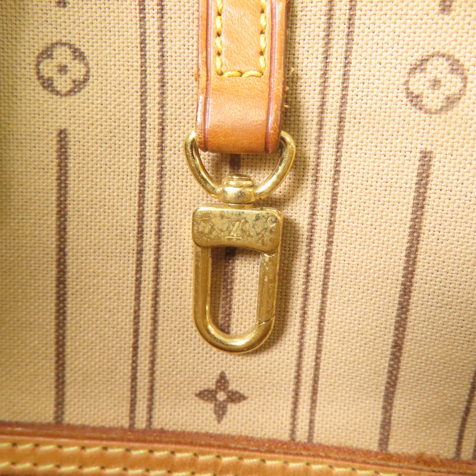 LOUIS VUITTON Monogram Neverfull MM金扣手挽袋棕色
