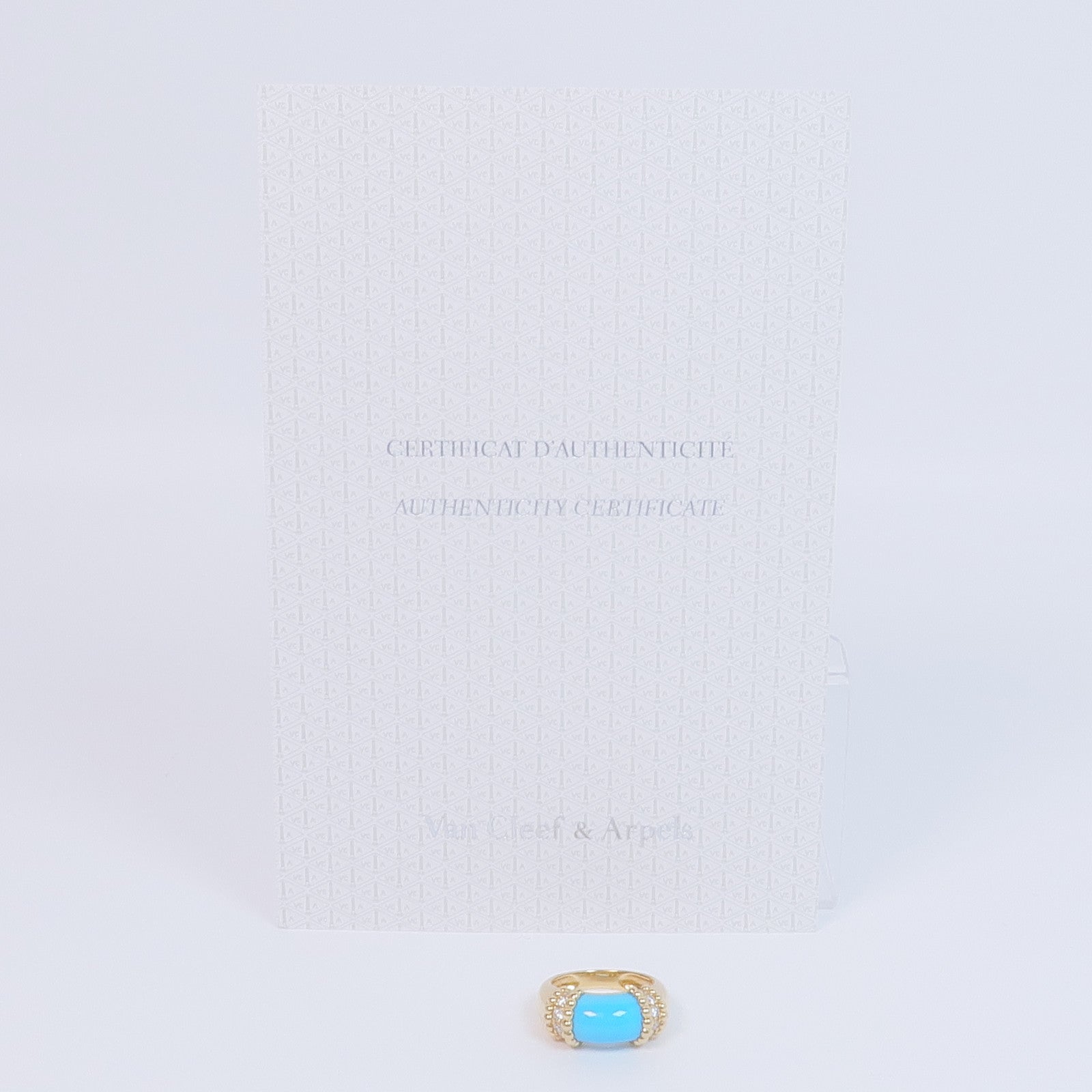Van Cleef & Arpels 18K黃金Perlée Couleurs Ring綠松石/鑽石戒指VCA#56/US#7.5
