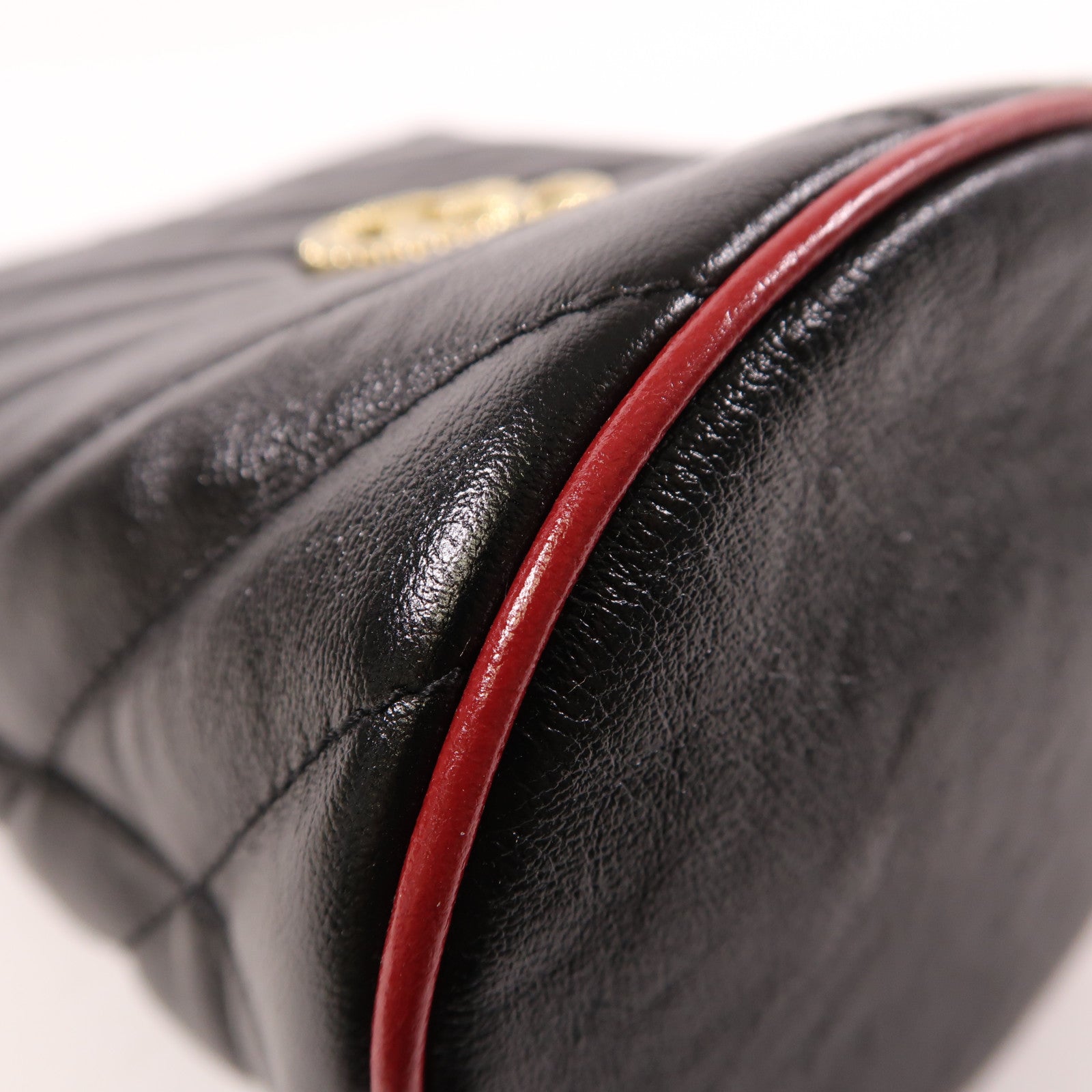 GUCCI GG GHW GG Marmont Bucket Shoulder Bag 573817 Calfskin Leather Black