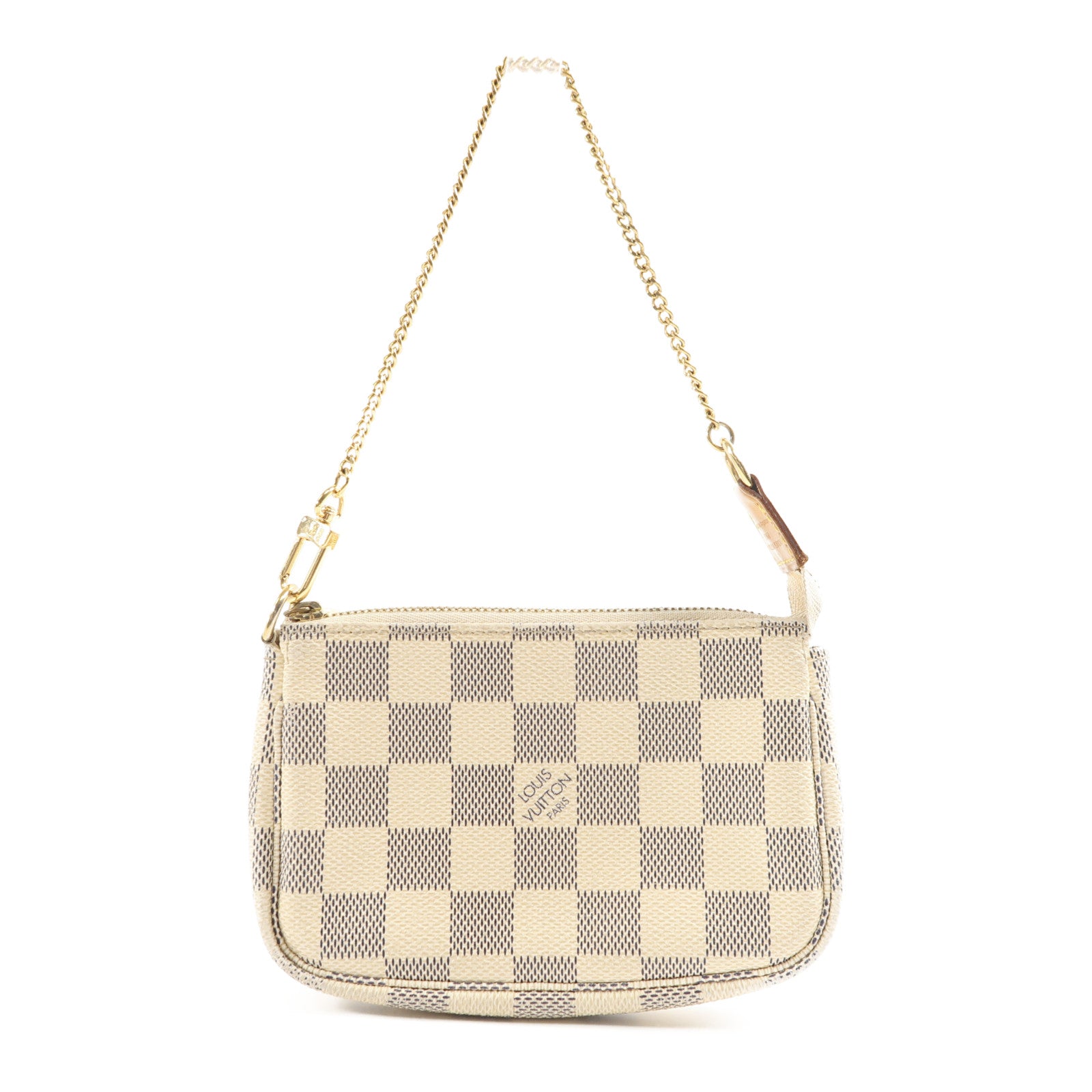 LOUIS VUITTON Damier Azur Mini Pochette Accessoires金扣鏈帶手挽袋