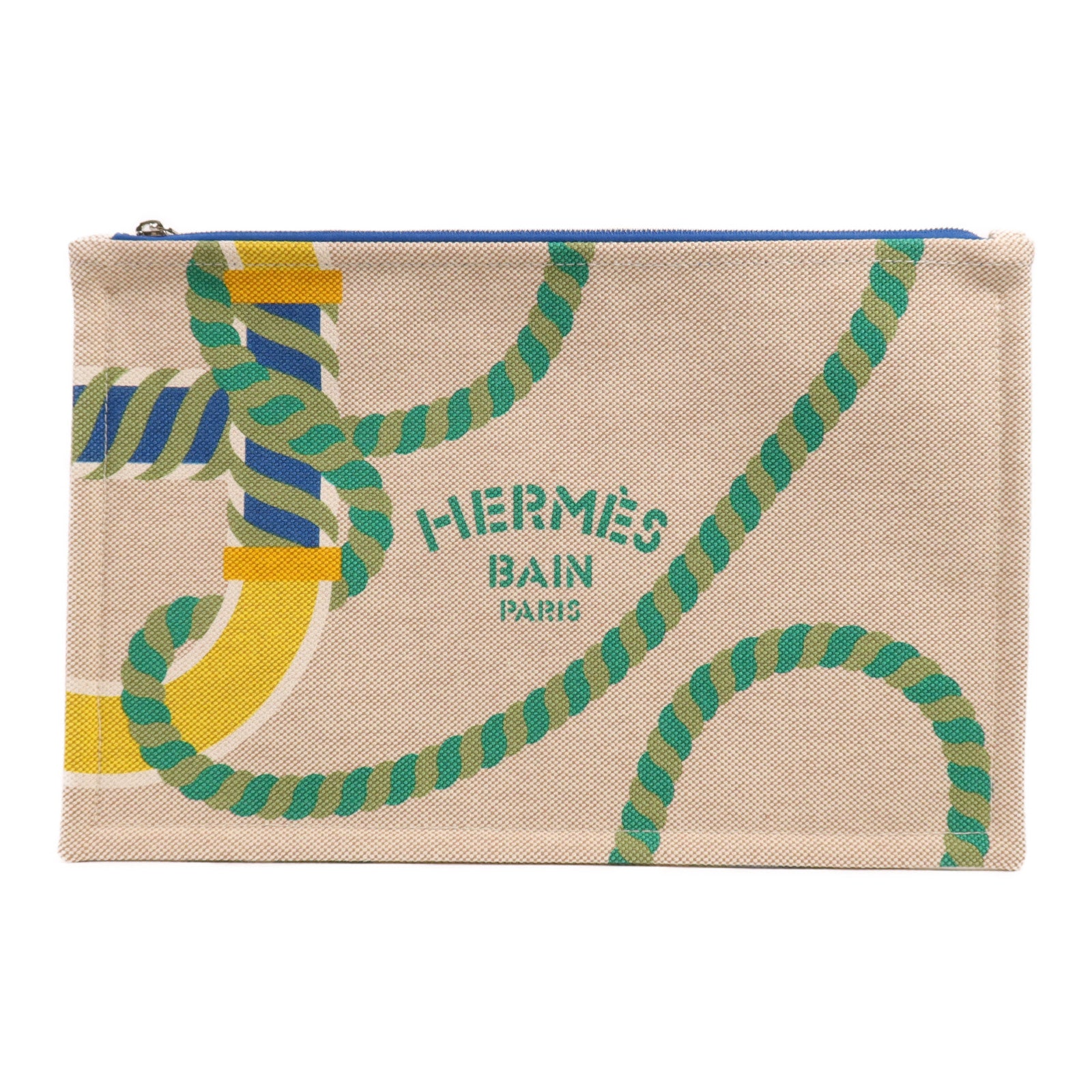 HERMES 棉質Trousse Flat銀扣手拿包