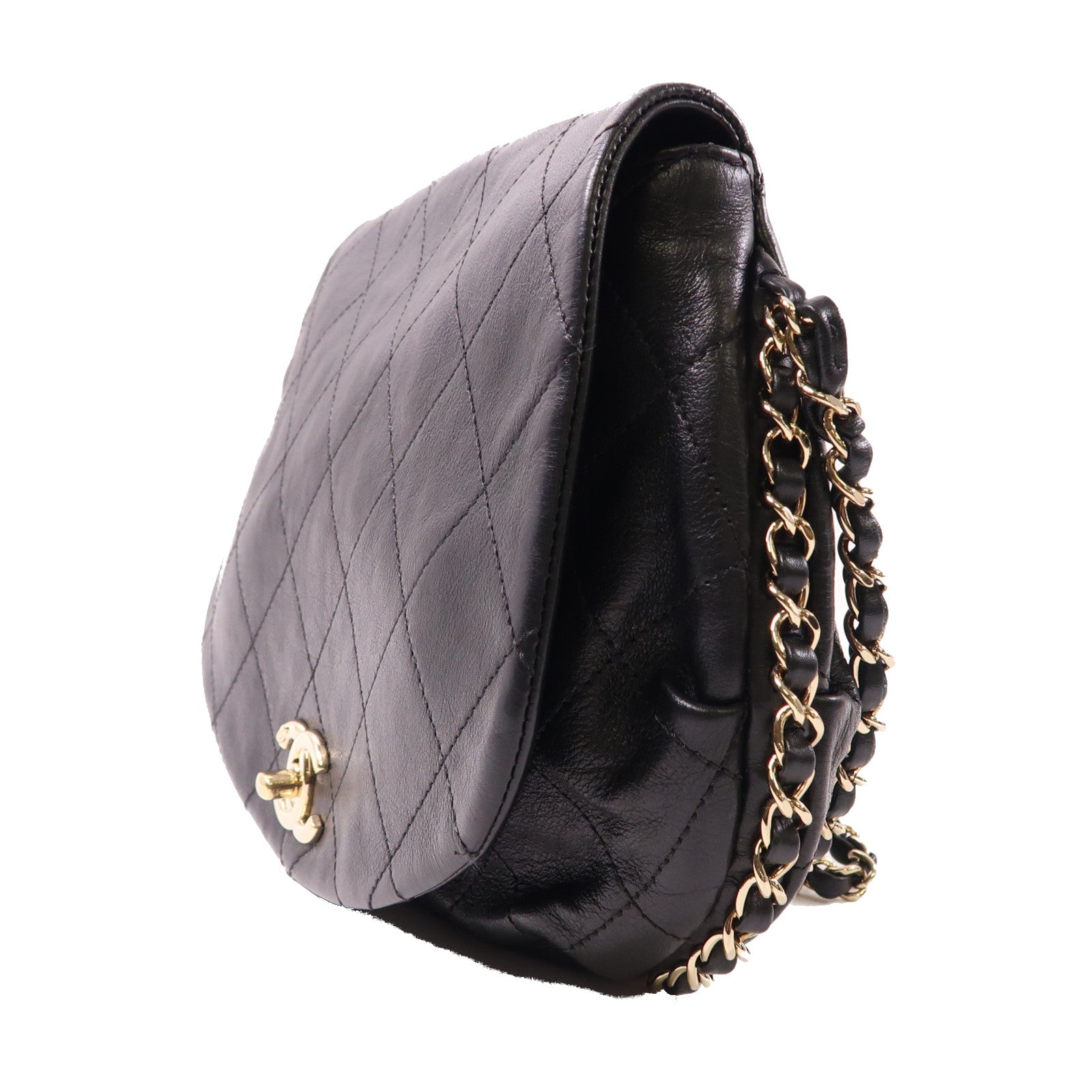 CHANEL 牛皮皮革Chain Shoulder金扣鏈帶肩背袋黑色