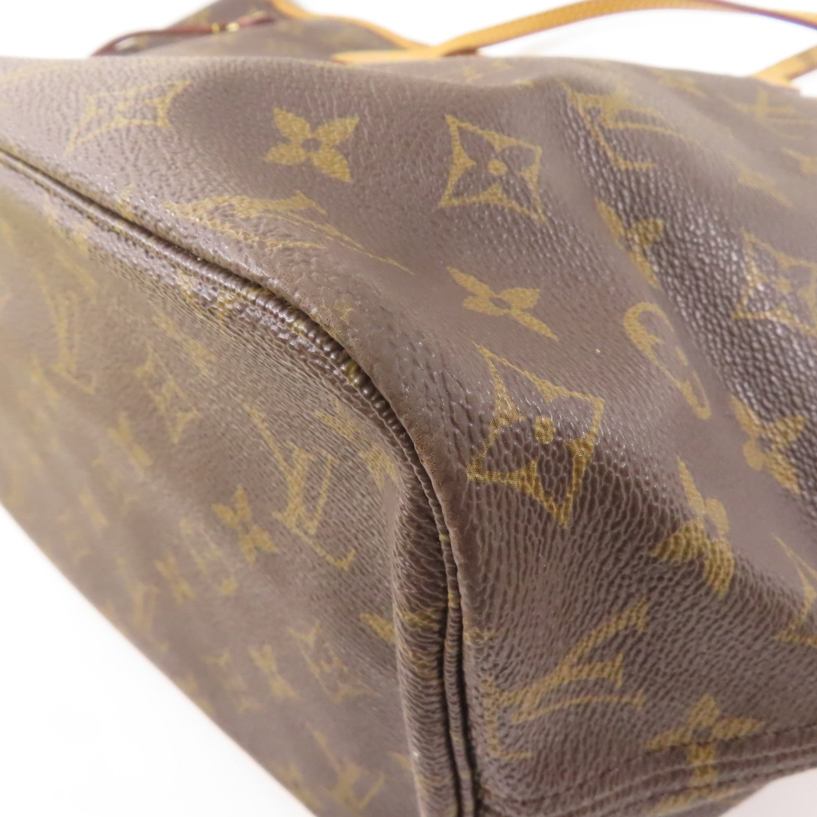 LOUIS VUITTON Monogram Neverfull MM金扣手挽袋棕色