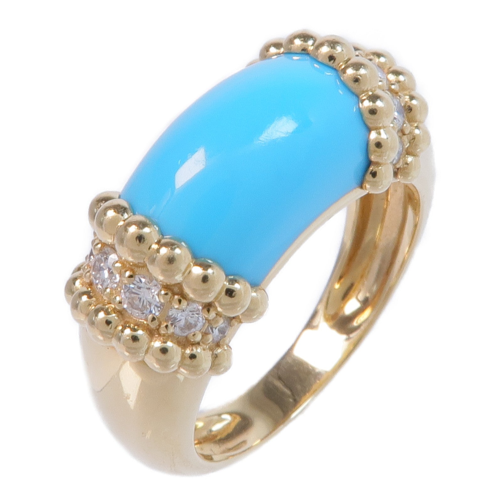 Van Cleef & Arpels 18K黃金Perlée Couleurs Ring綠松石/鑽石戒指VCA#56/US#7.5