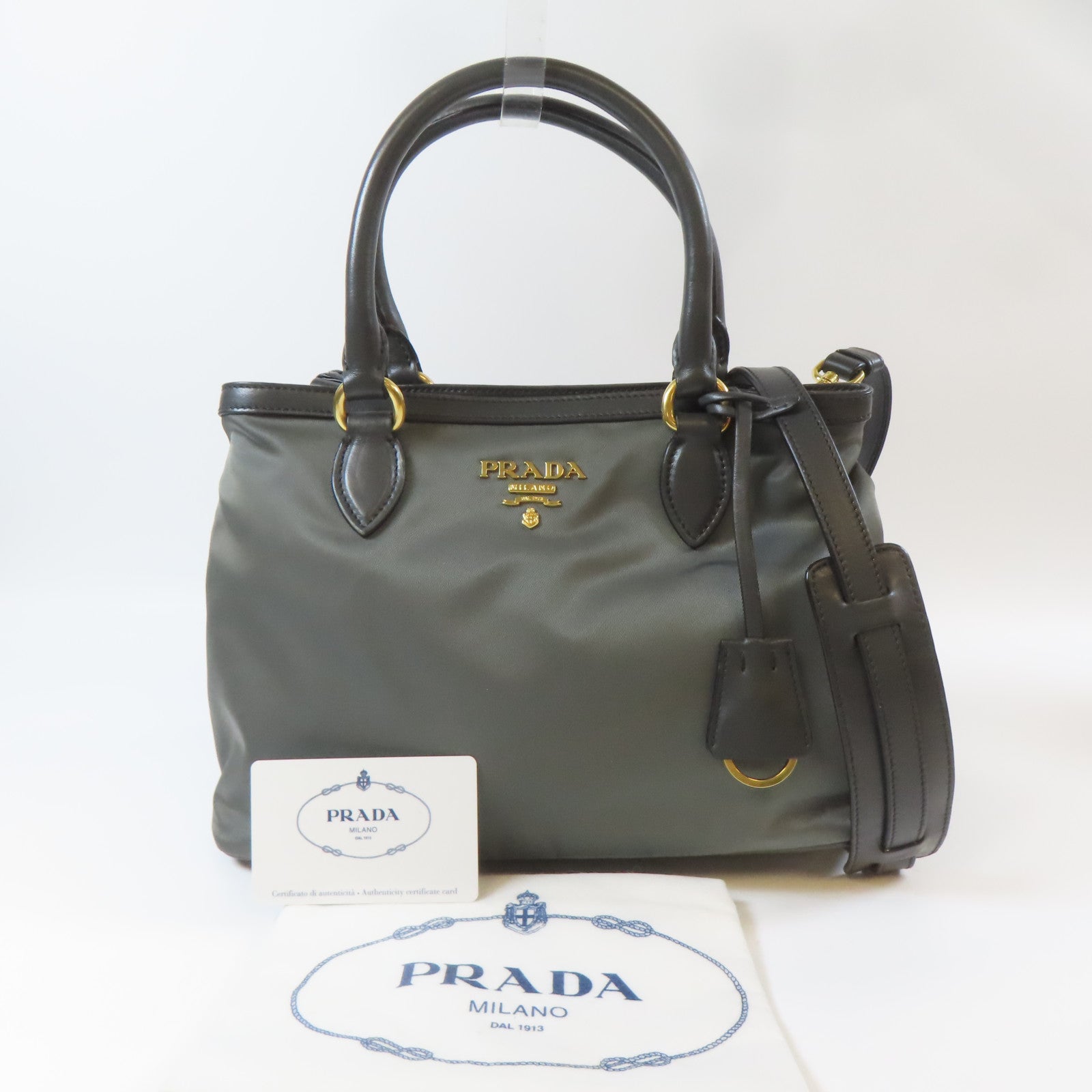PRADA 尼龍2 Way Shoulder Bag金扣手挽肩背兩用袋灰色