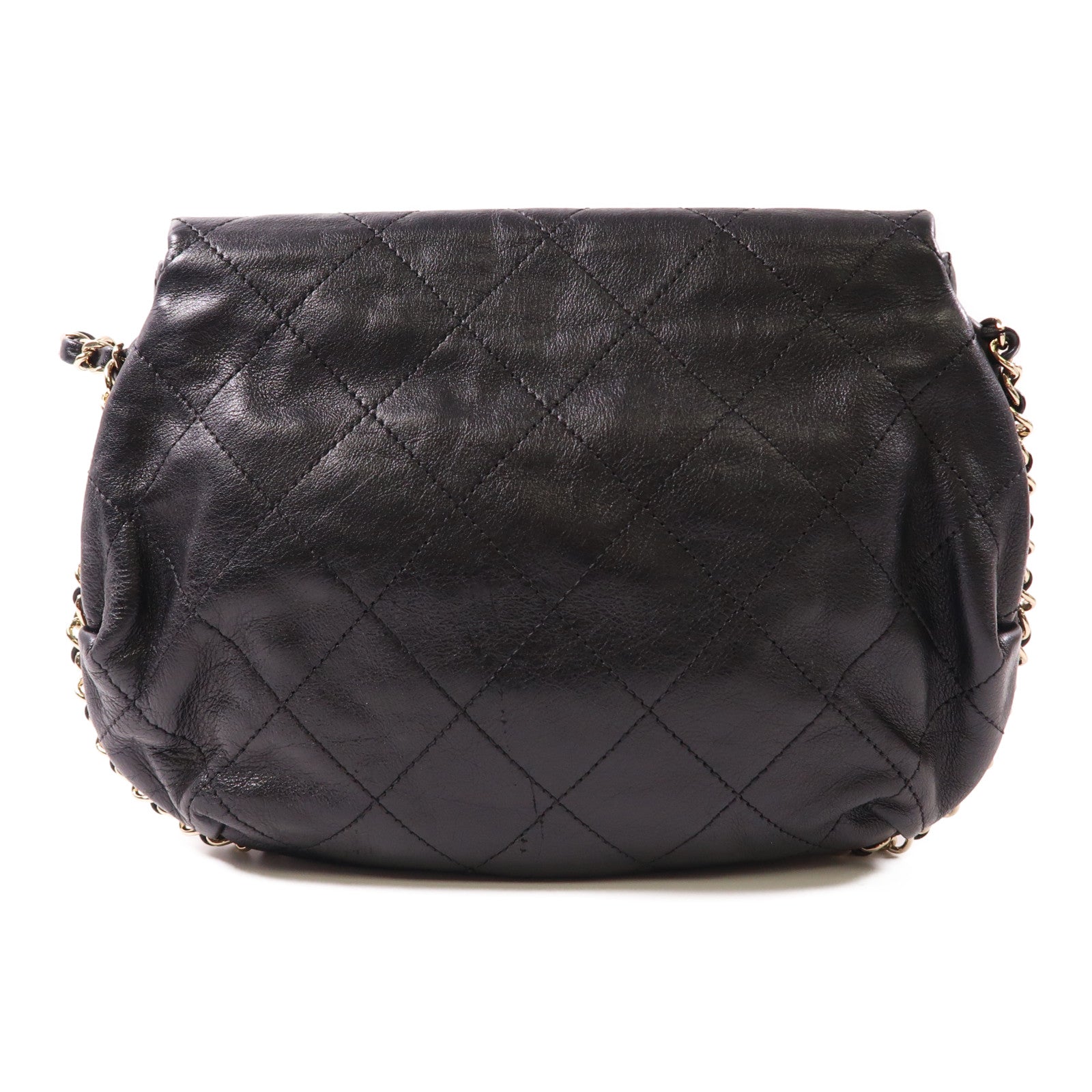 CHANEL 牛皮皮革Chain Shoulder金扣鏈帶肩背袋黑色