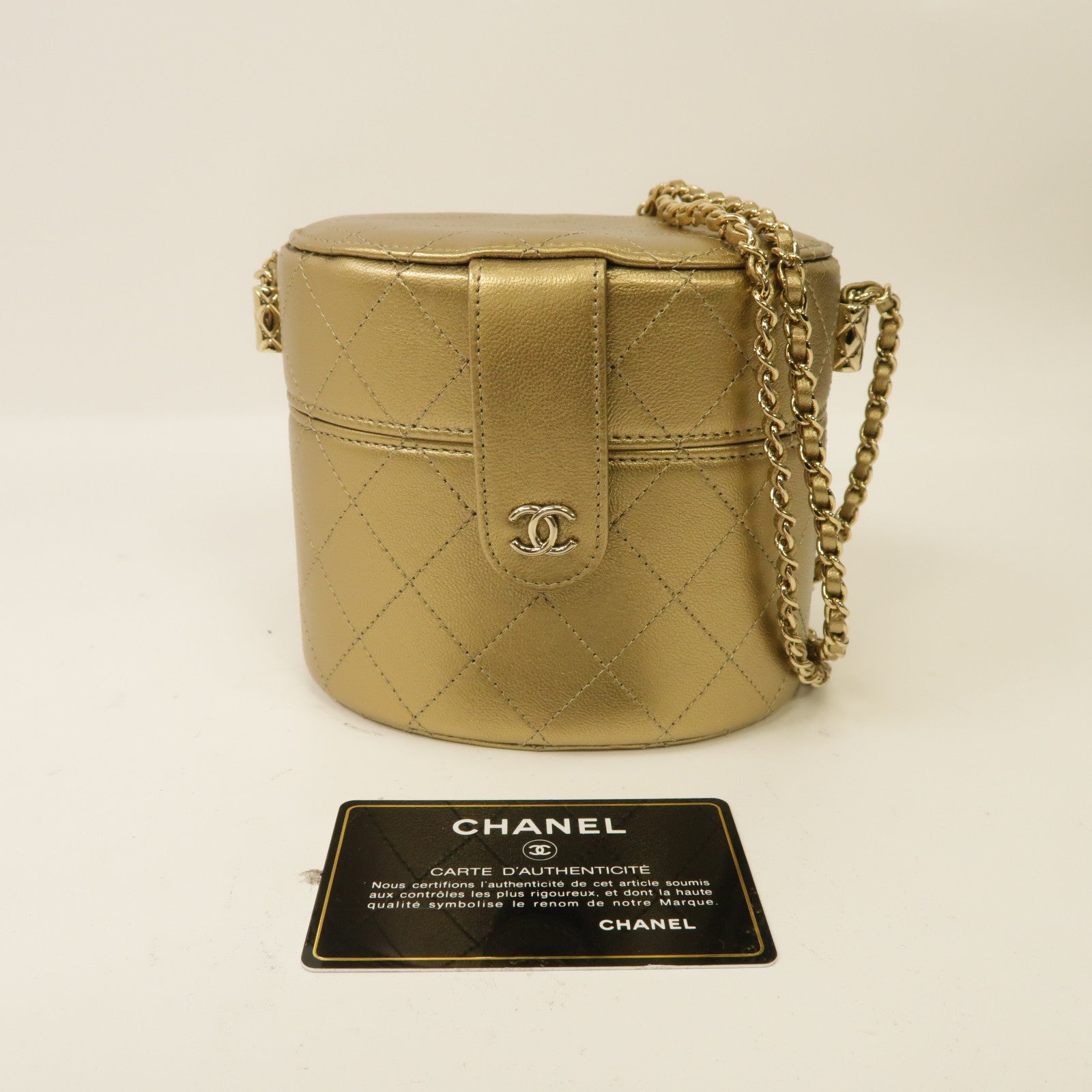 CHANEL 【激減優惠】菱格牛皮皮革Chain Shoulder金扣肩背袋金色