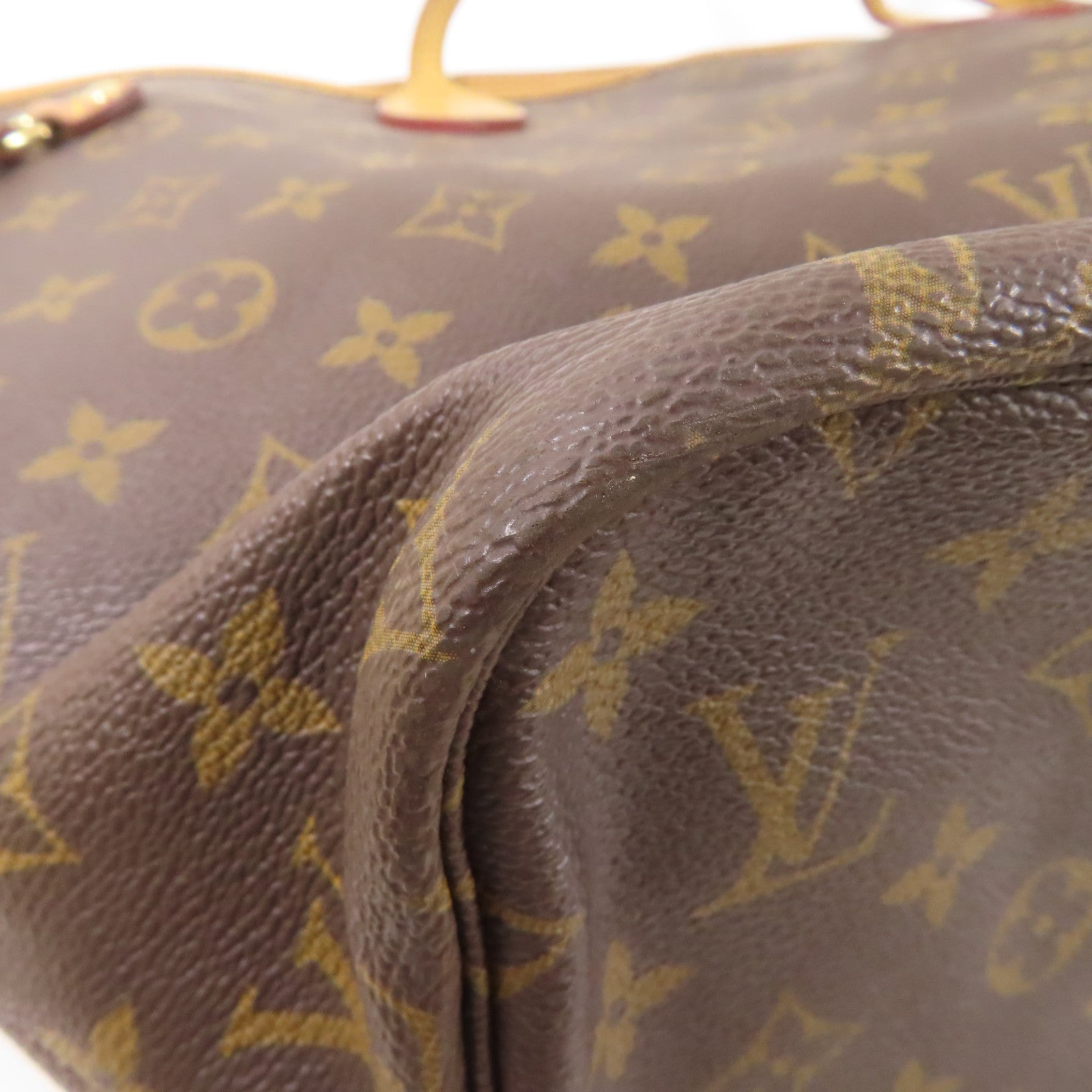 LOUIS VUITTON Monogram Neverfull MM金扣手挽袋棕色