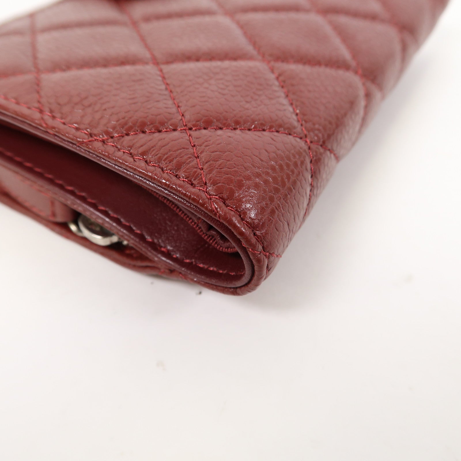 CHANEL Caviar皮革Wallet銀扣錢包酒紅色