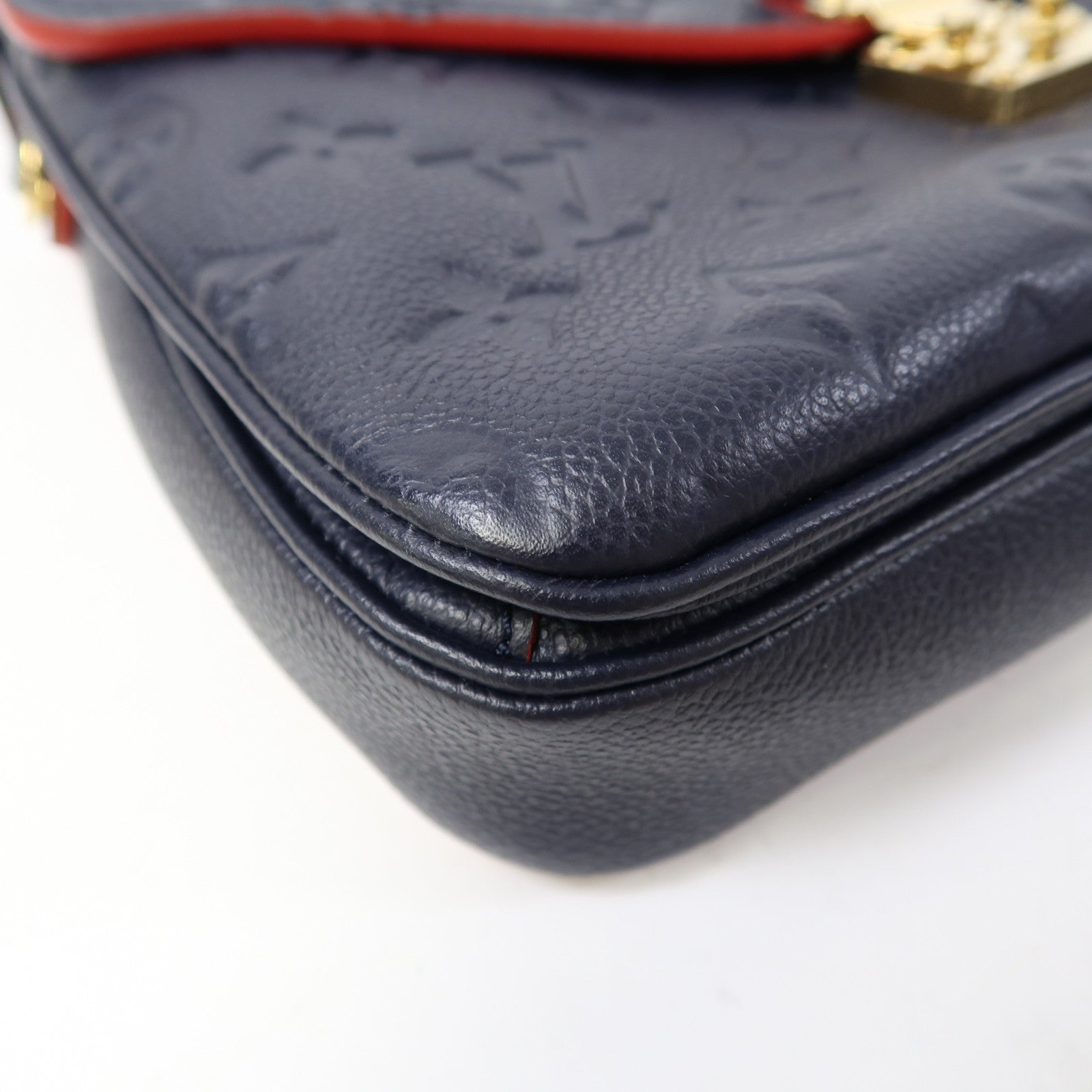 LOUIS VUITTON Monogram Empreinte Pochette Metis金扣手挽肩背兩用袋深藍色