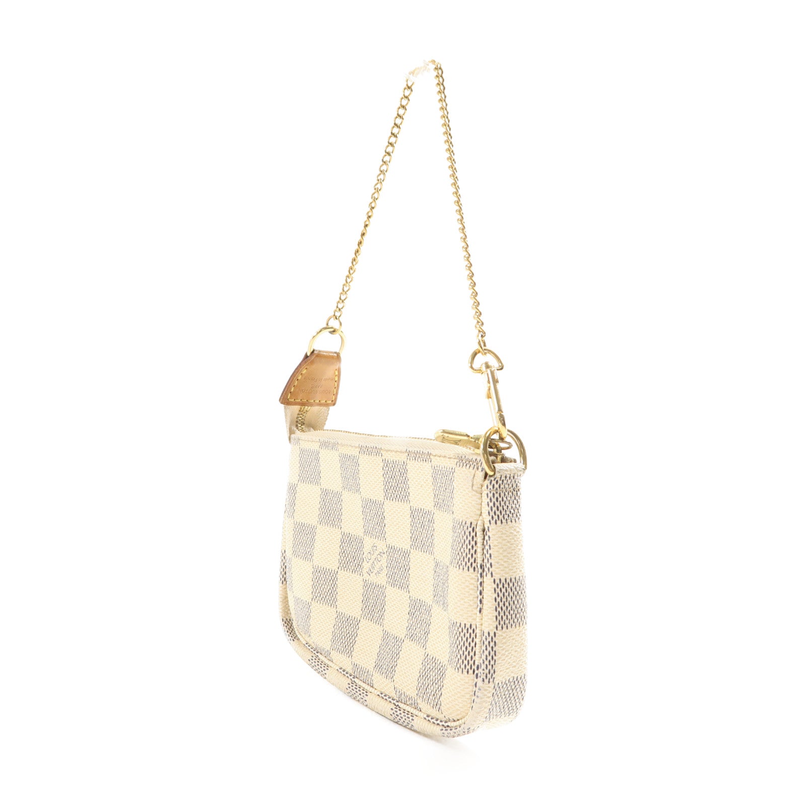 LOUIS VUITTON Damier Azur Mini Pochette Accessoires金扣鏈帶手挽袋