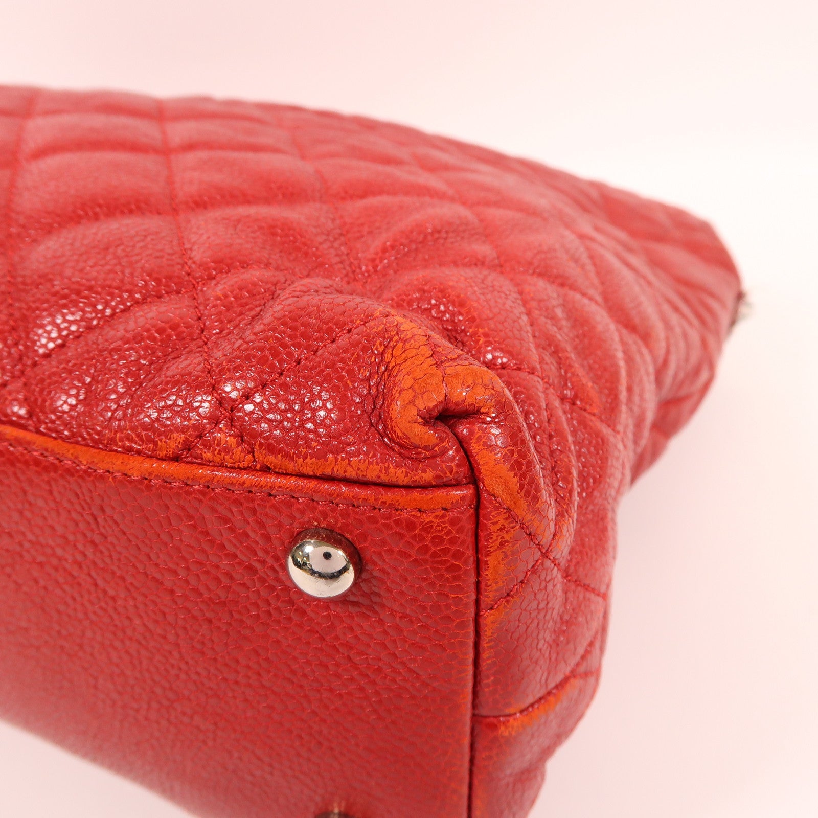 CHANEL 牛皮皮革2 Way Shoulder銀扣肩背袋紅色