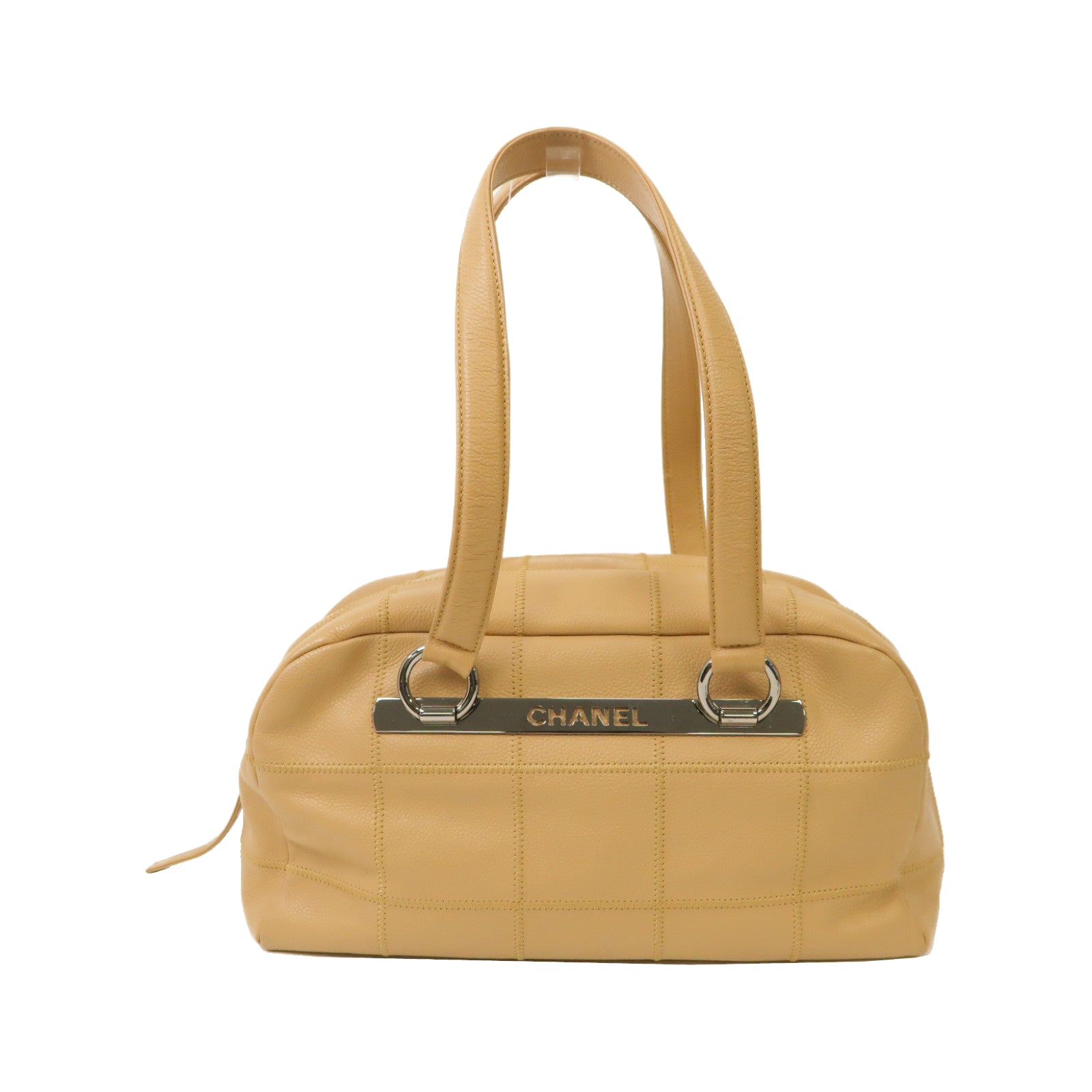 CHANEL 【激減優惠】牛皮皮革Tote Bag銀扣手挽袋杏仁色