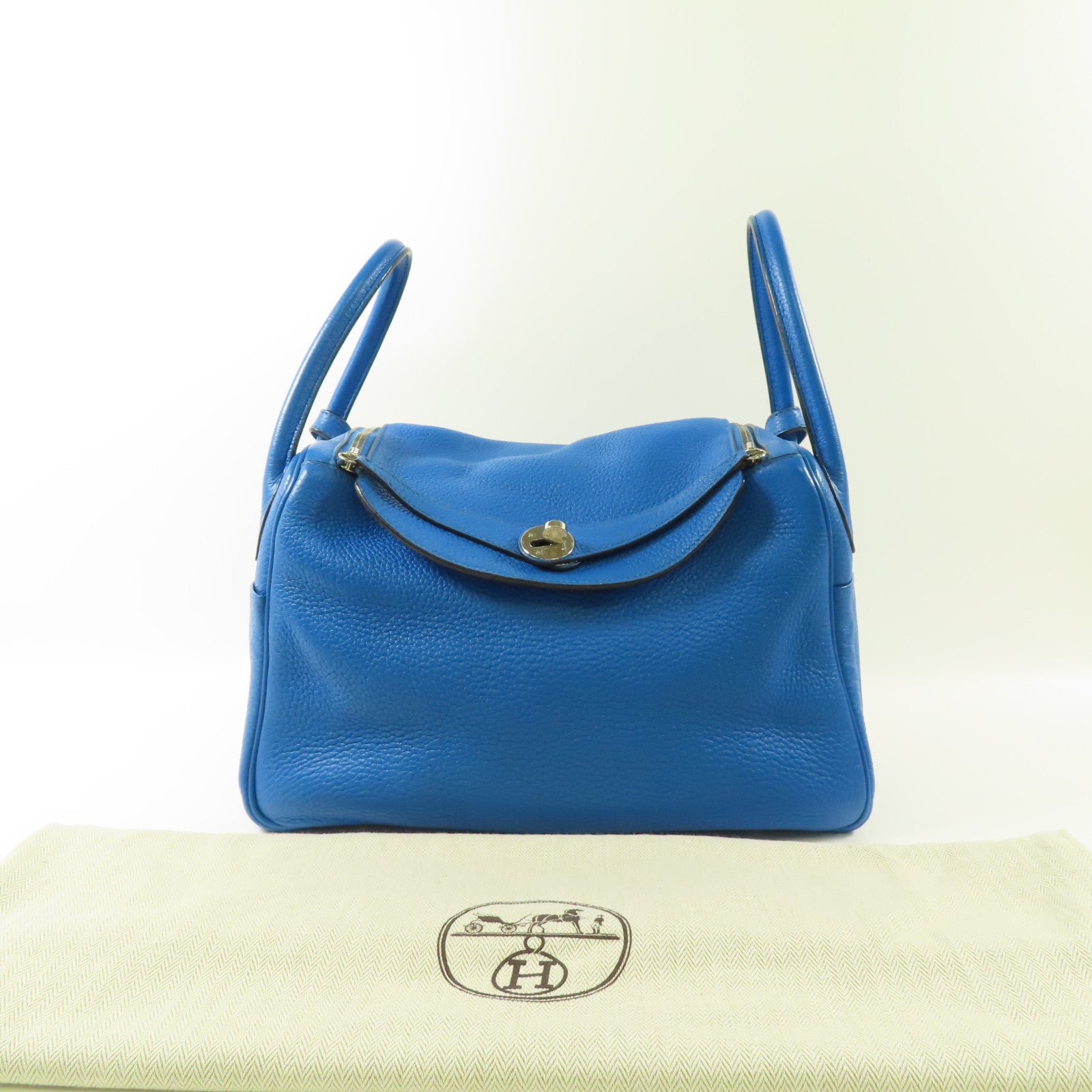 HERMES PHW Lindy 30 2 Way Bag Clemence Leather B3 Blue Zanzibar
