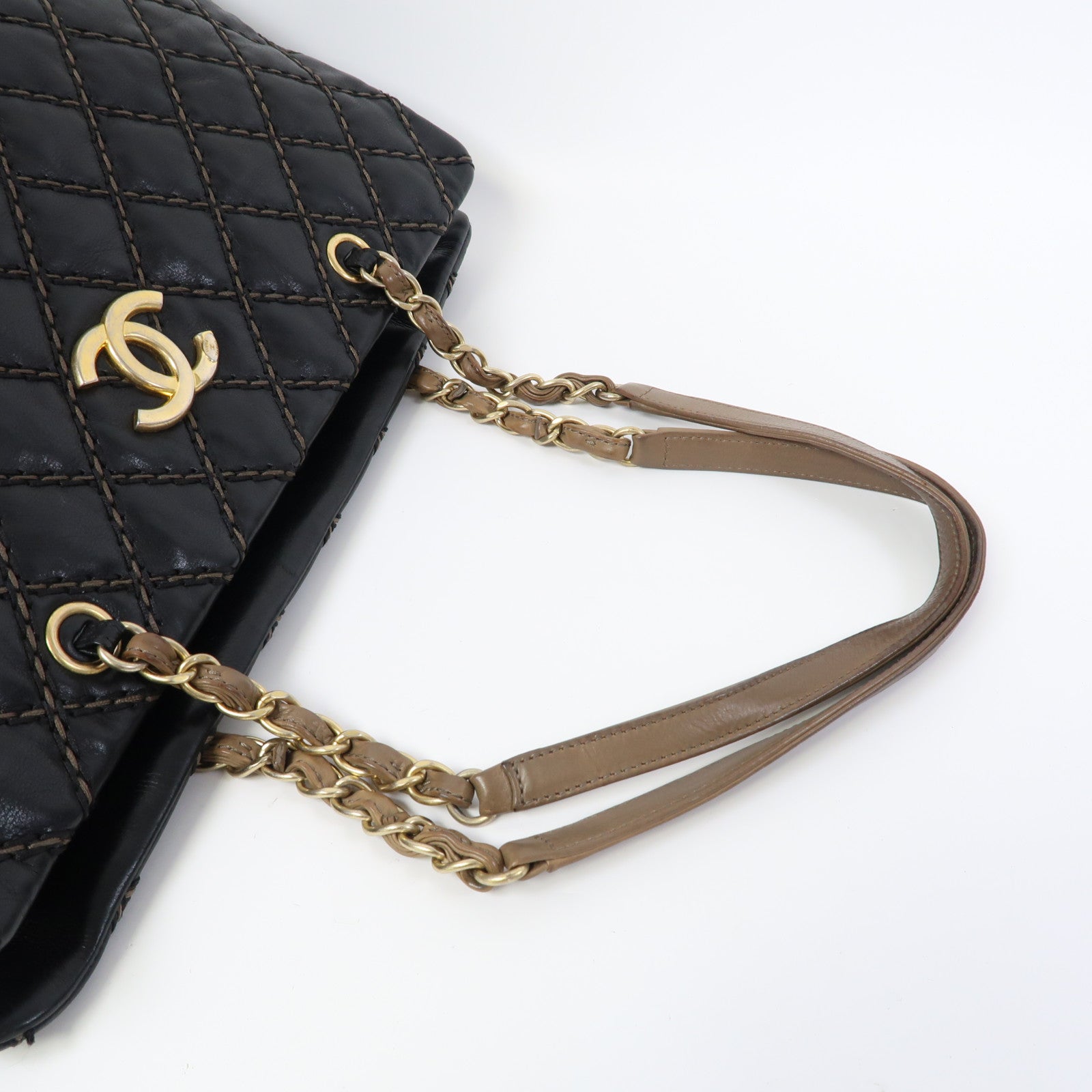 CHANEL 【激減優惠】菱格牛皮皮革Chain Shoulder金扣鏈帶肩背袋黑色