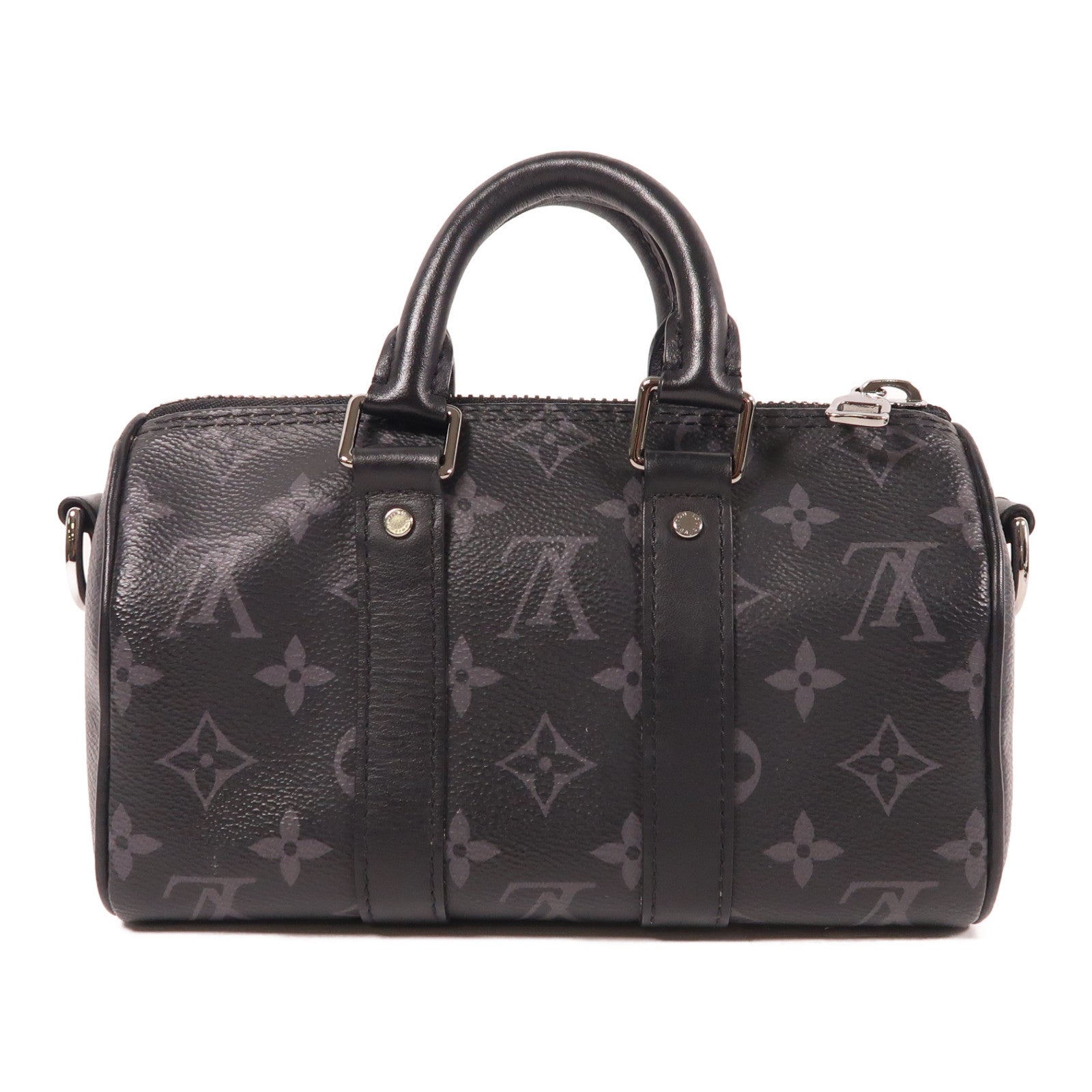 LOUIS VUITTON Monogram Eclipse Keepall XS銀扣手挽肩背兩用袋黑色