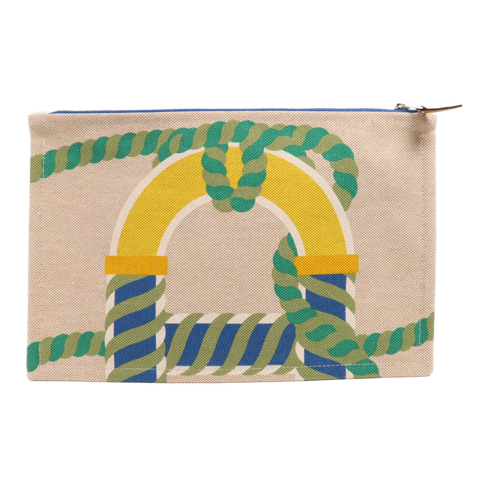 HERMES 棉質Trousse Flat銀扣手拿包